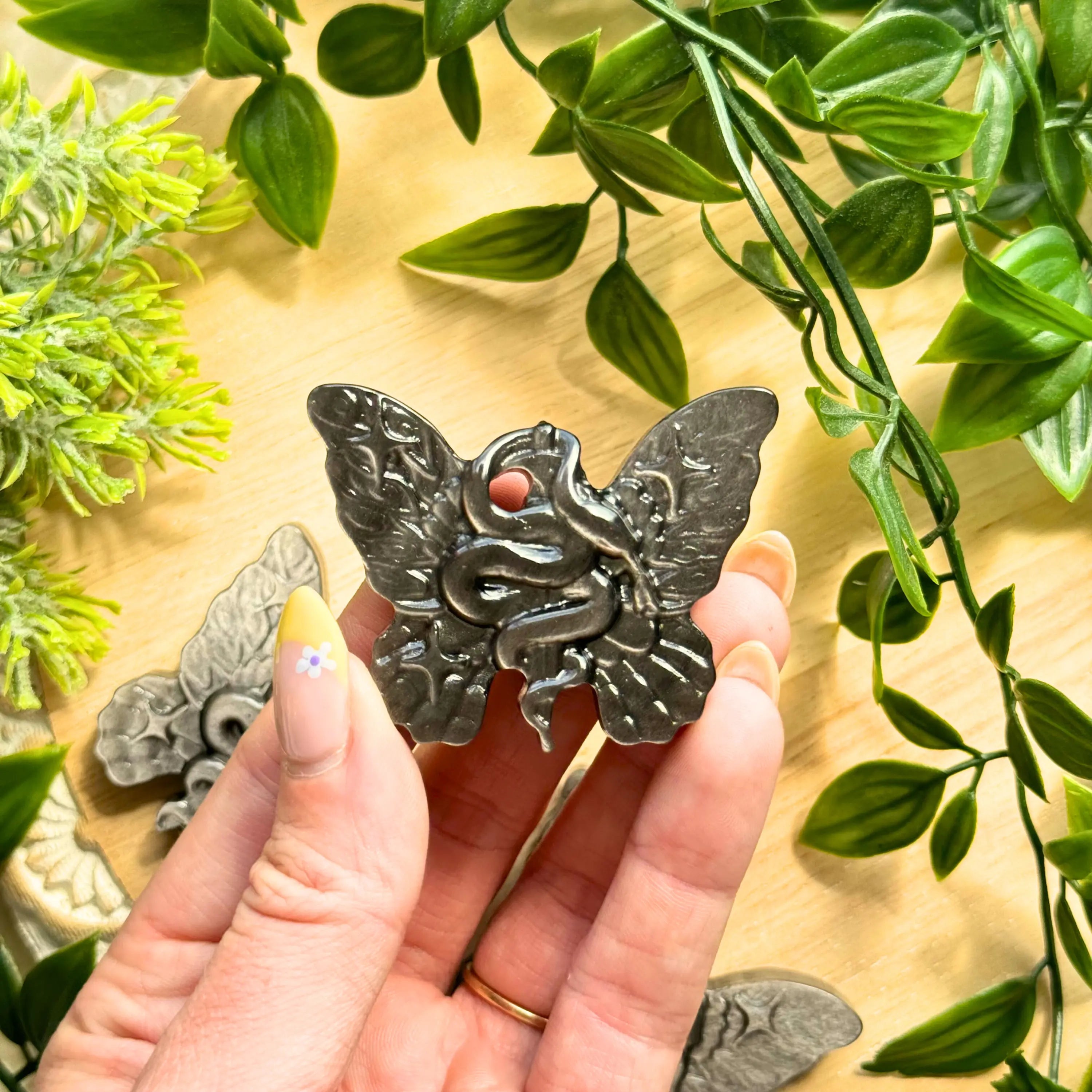 Silver Sheen Obsidian Butterfly Serpent Carving Arabella Crystals