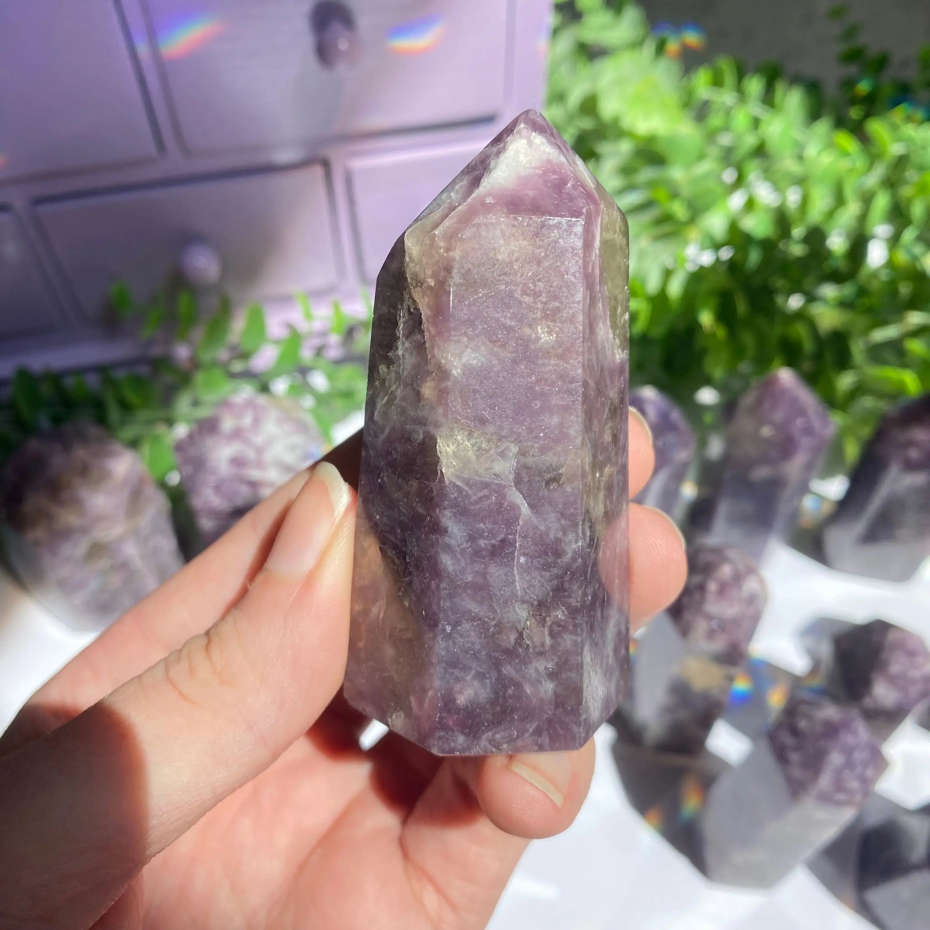 Lepidolite x Smoky Quartz (Unicorn Stone) Point Arabella Crystals