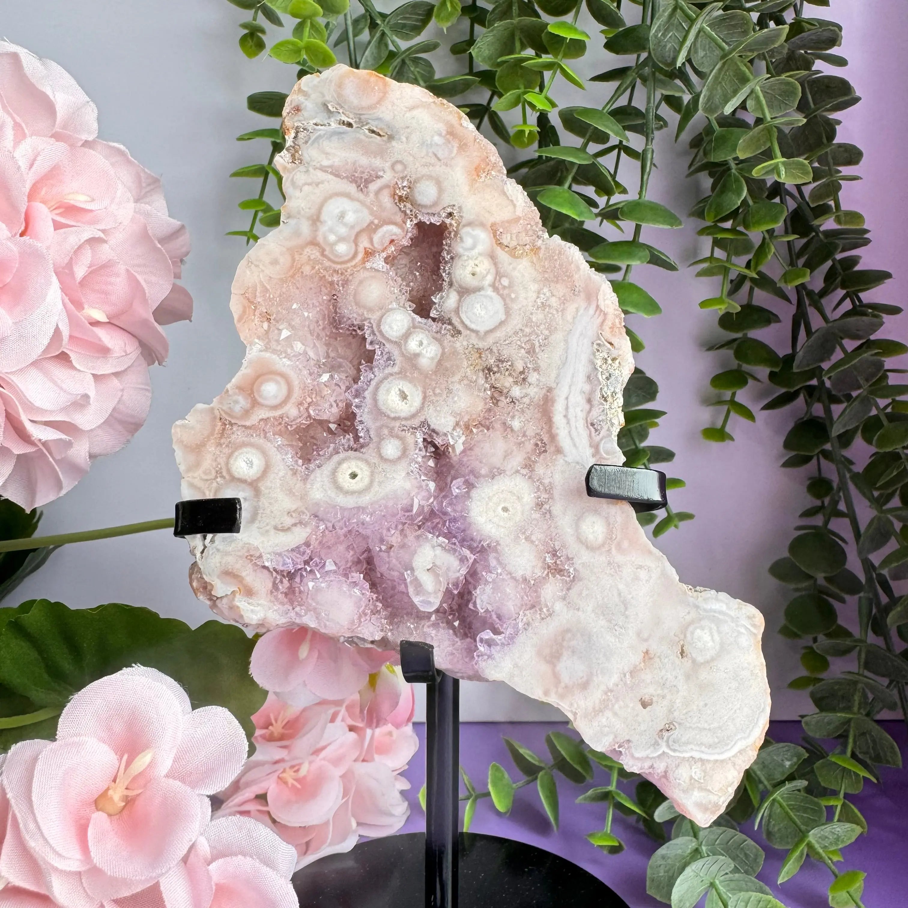 Flower Agate x Amethyst Stand Arabella Crystals