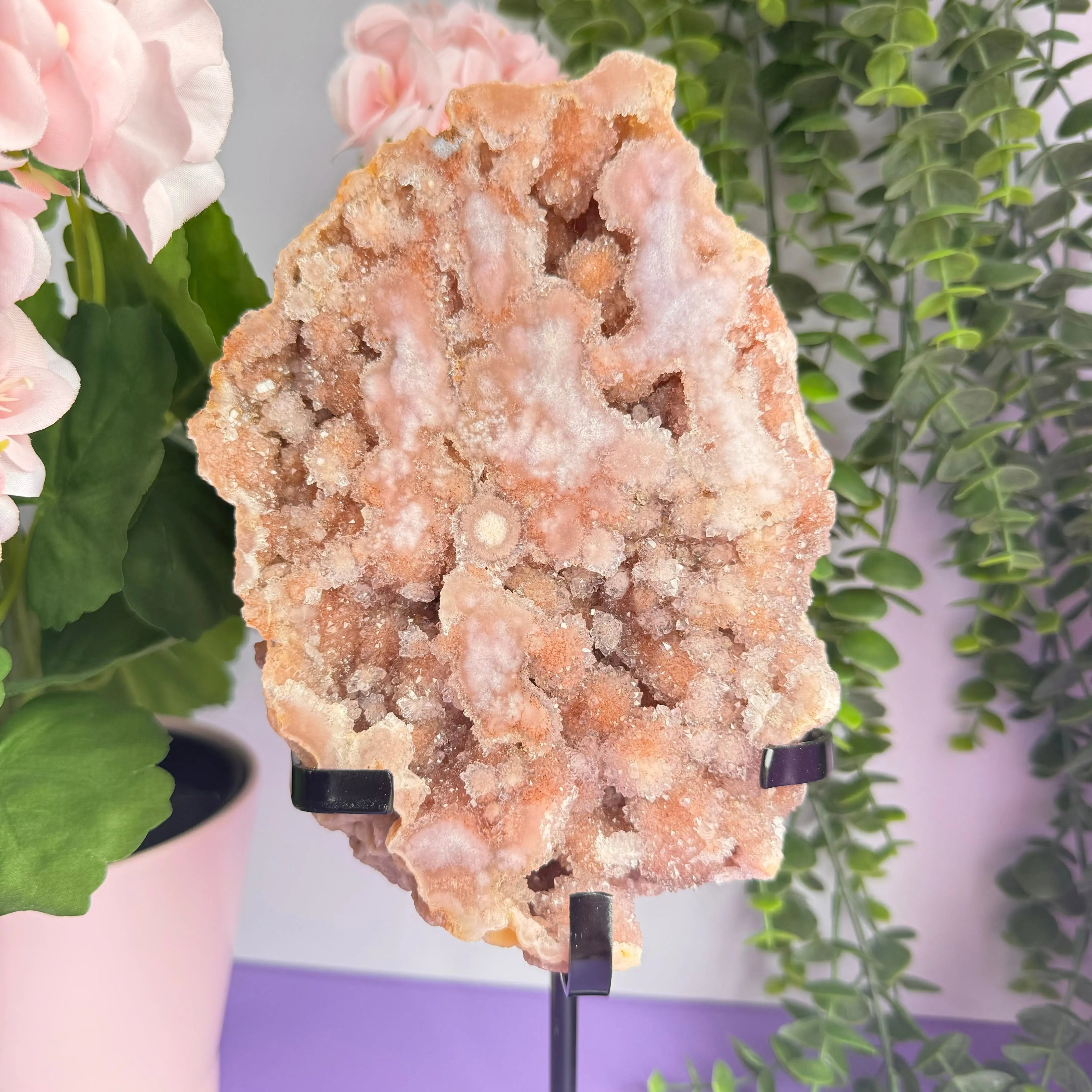 Flower Agate x Amethyst Stand Arabella Crystals