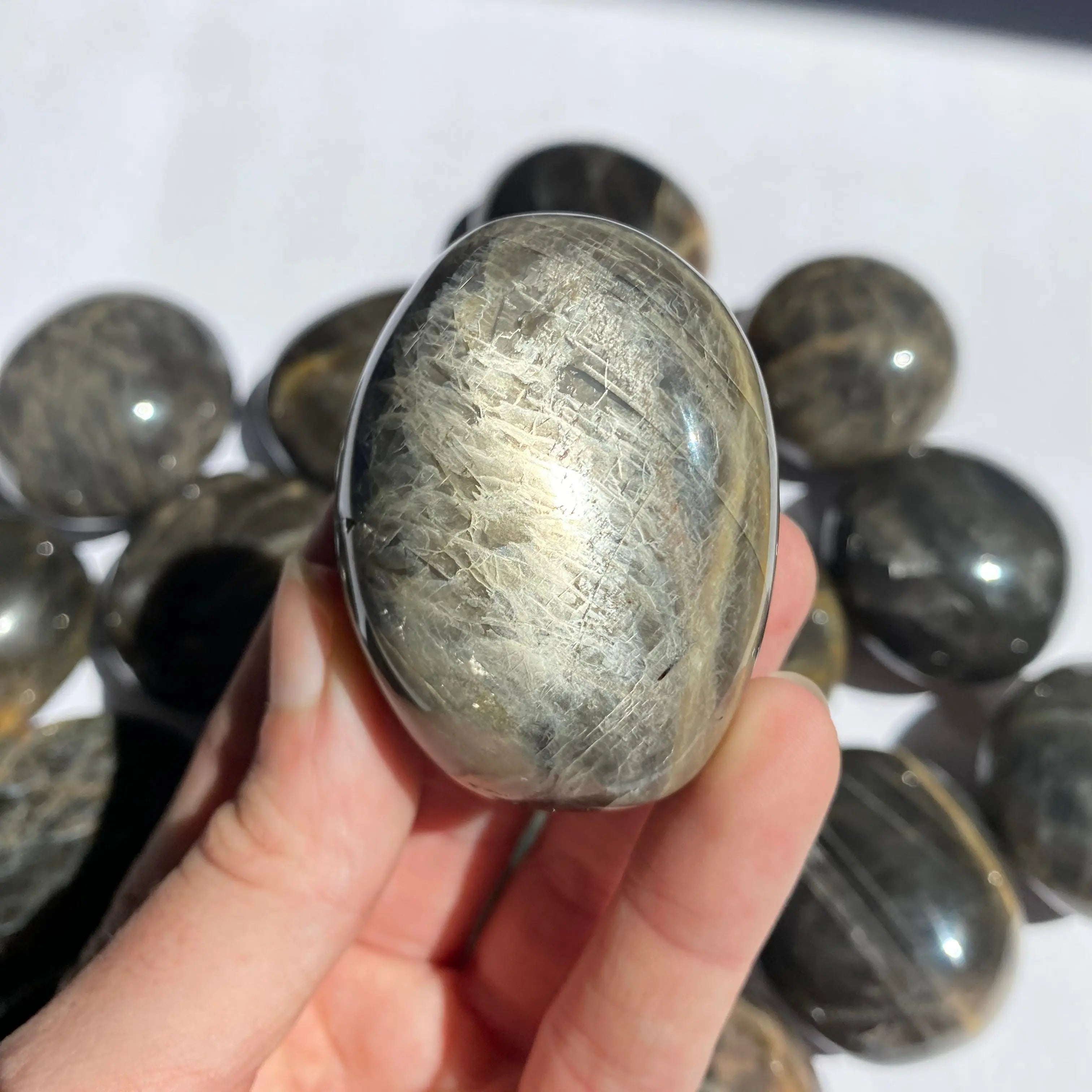 Black Moonstone Palm Stone Arabella Crystals