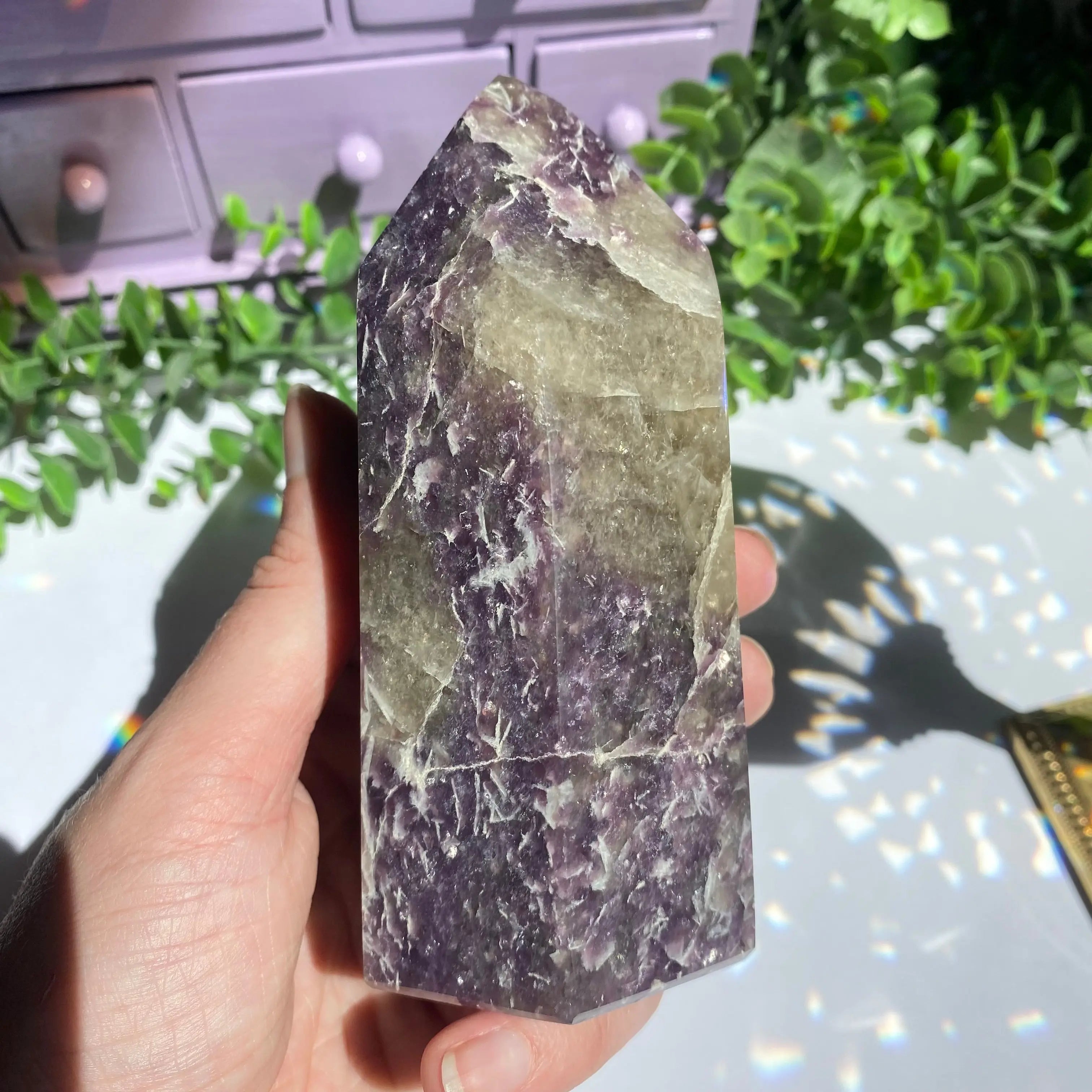 Lepidolite x Smoky Quartz (Unicorn Stone) Point Arabella Crystals