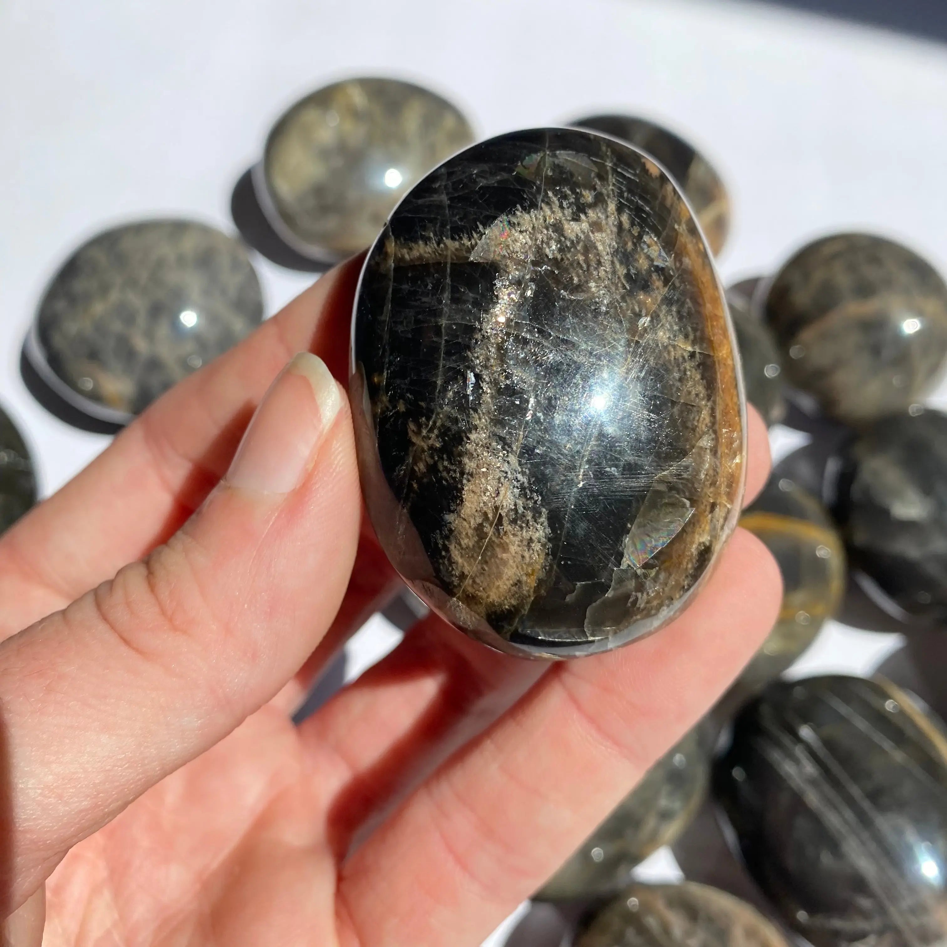 Black Moonstone Palm Stone Arabella Crystals