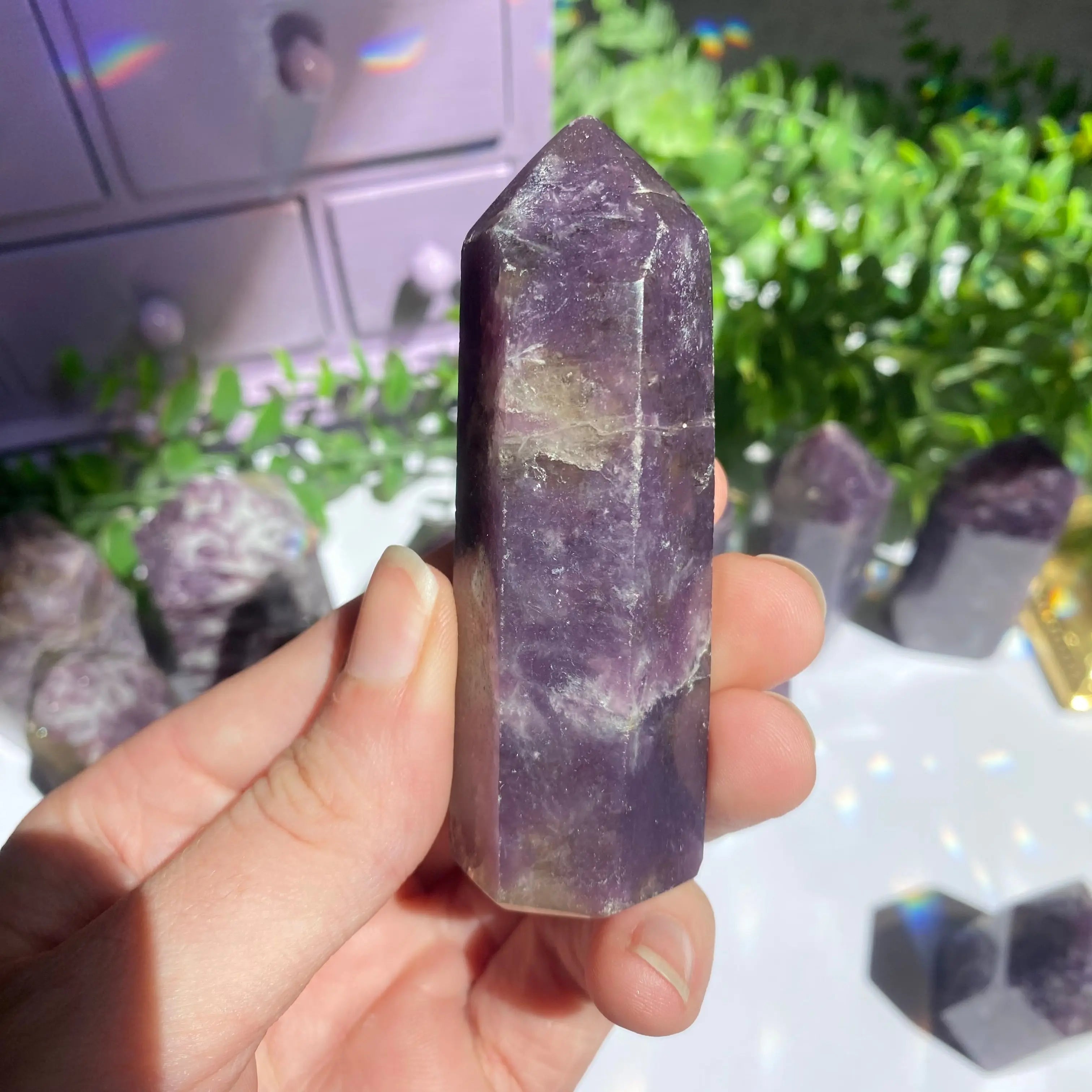 Lepidolite x Smoky Quartz (Unicorn Stone) Point Arabella Crystals