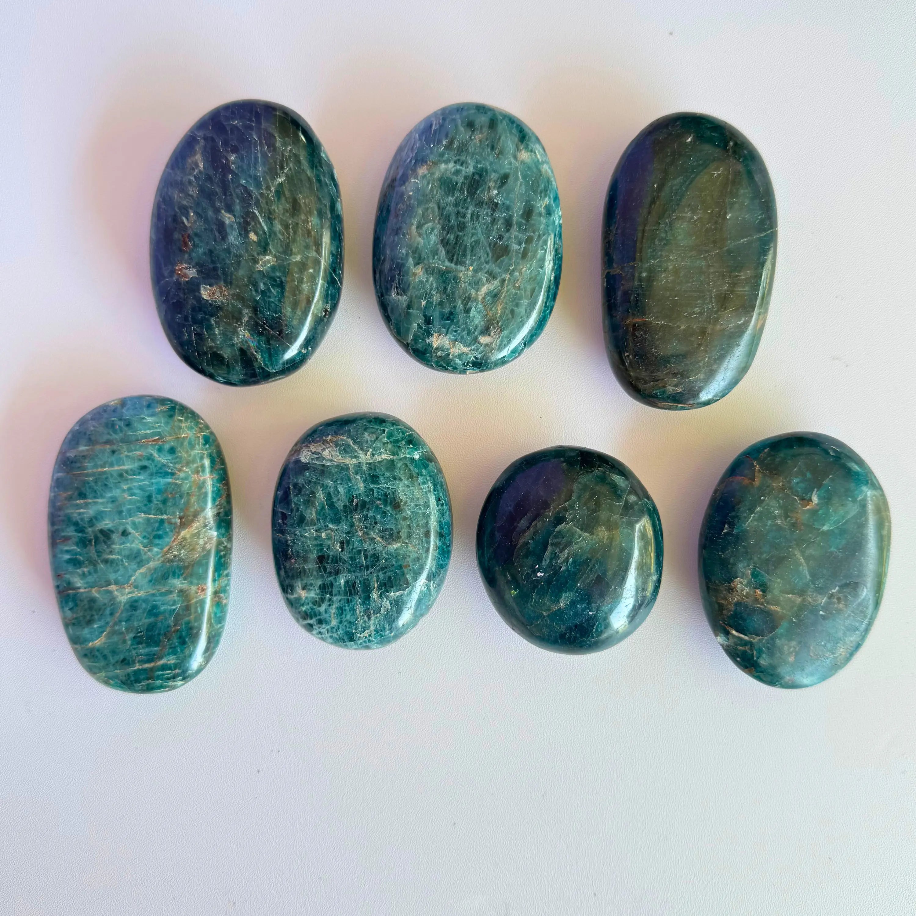 Blue Apatite Palm Stones Arabella Crystals