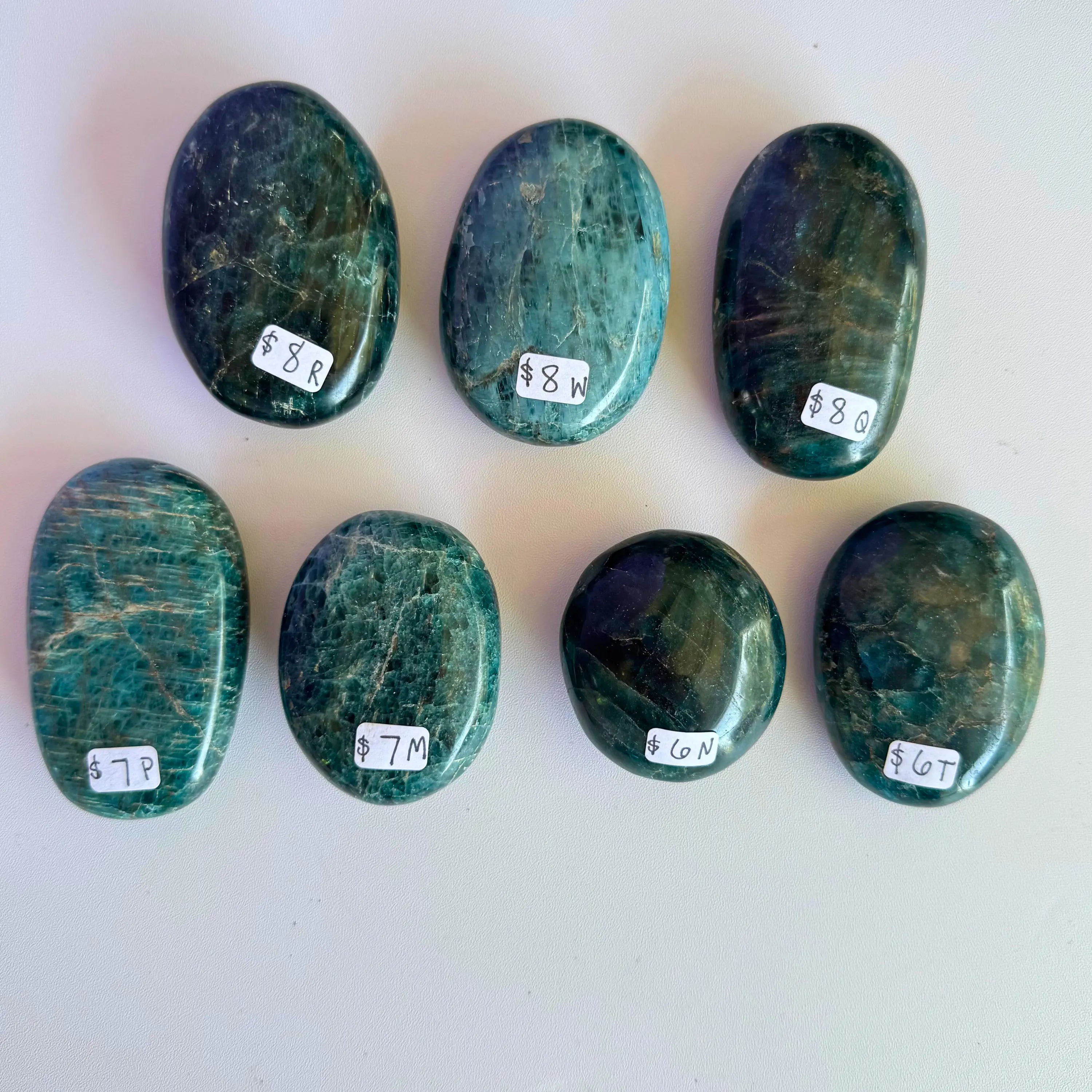 Blue Apatite Palm Stones Arabella Crystals