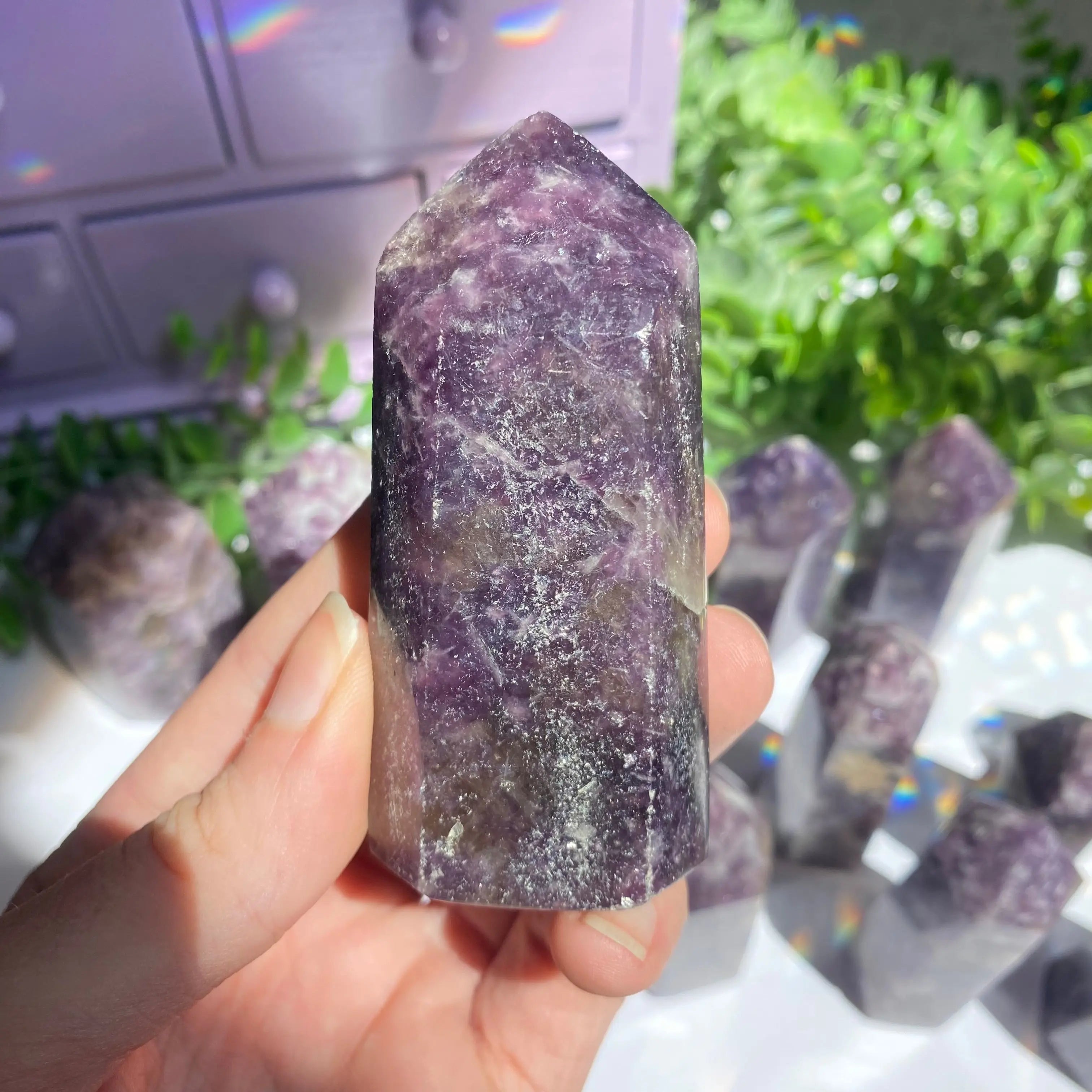 Lepidolite x Smoky Quartz (Unicorn Stone) Point Arabella Crystals
