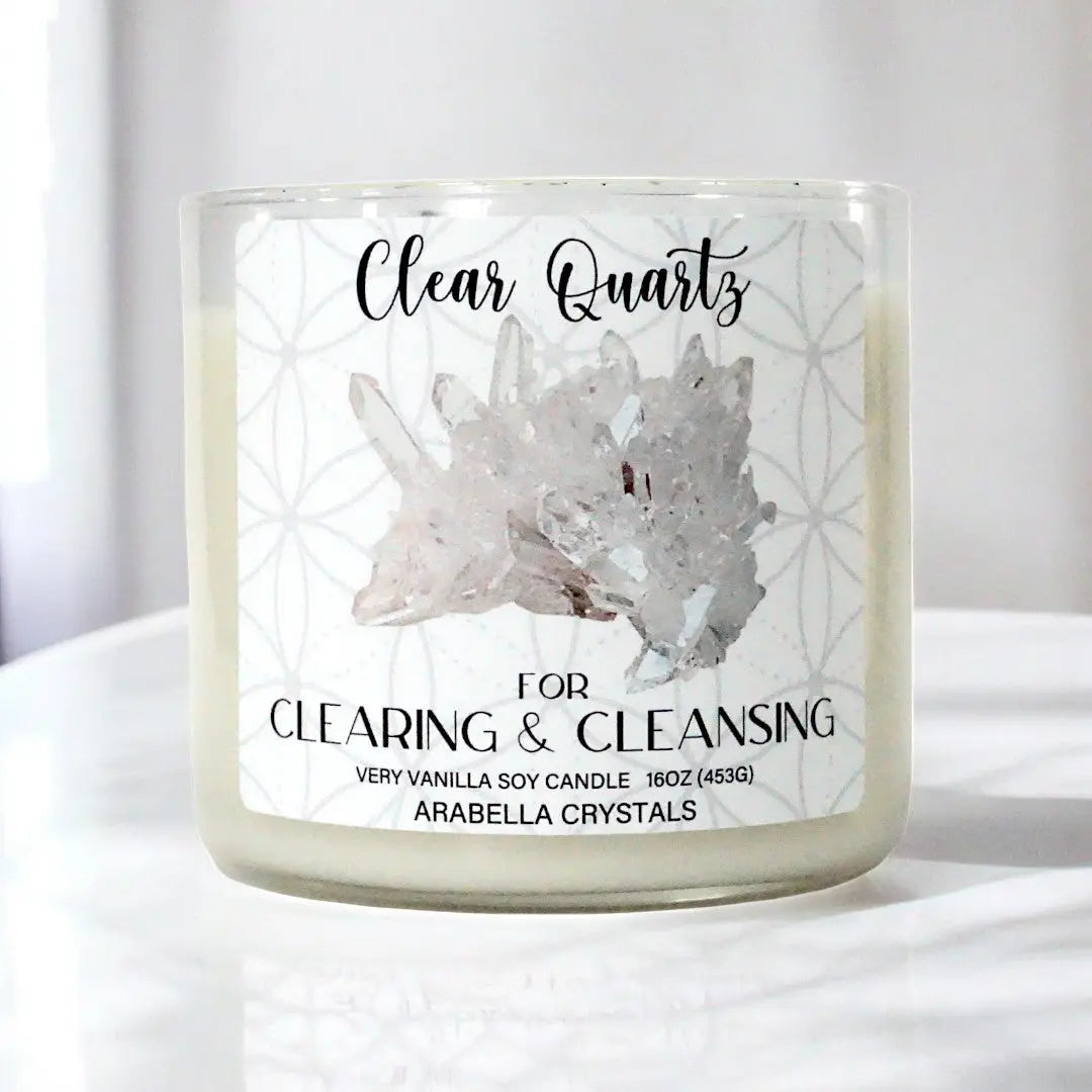 Clear Quartz Crystal 3-Wick Candle Notes of: Buttercream, Vanilla & Sugar