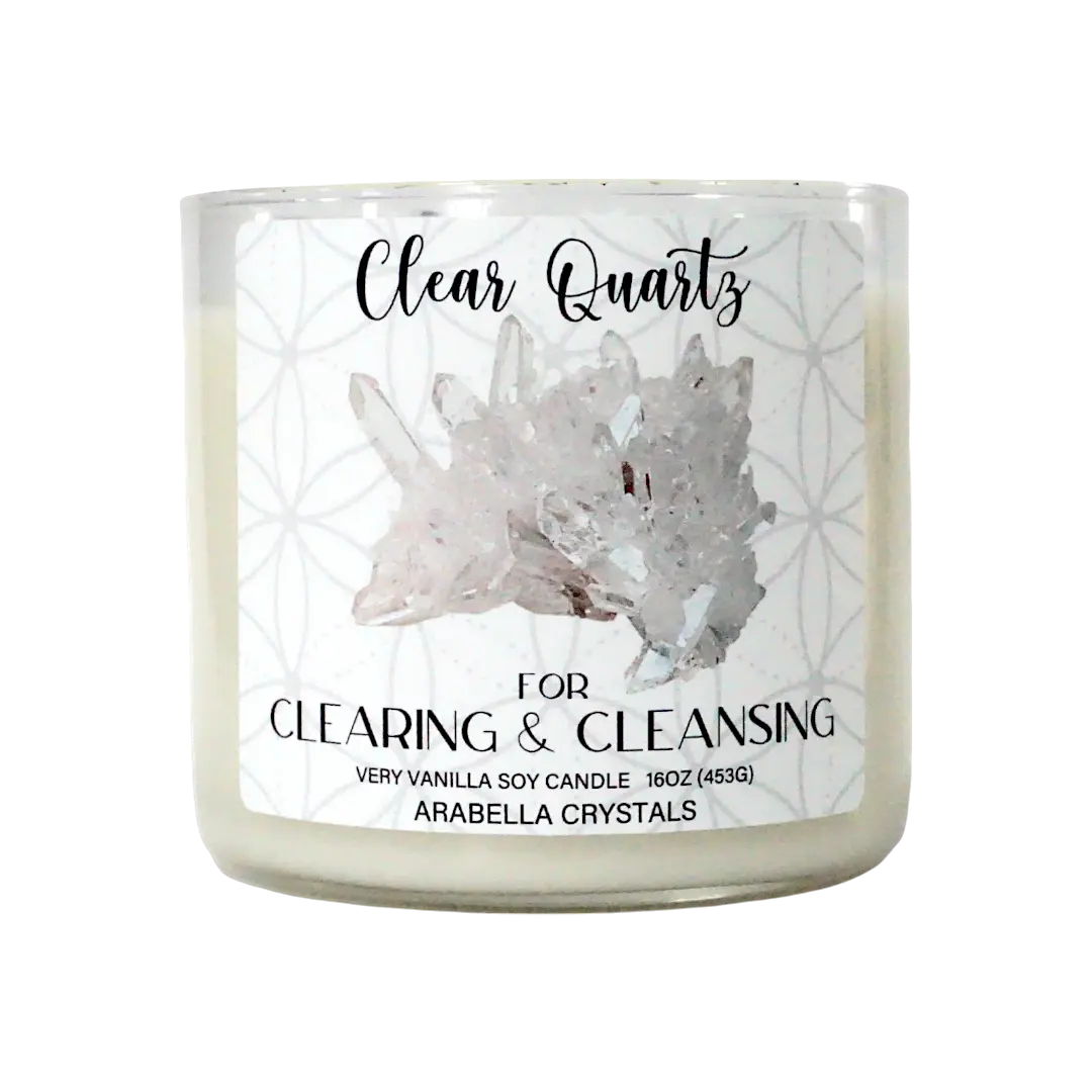 Clear Quartz Crystal 3-Wick Candle Notes of: Buttercream, Vanilla & Sugar
