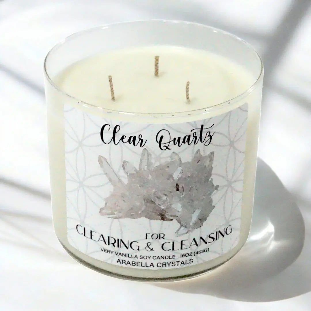 Clear Quartz Crystal 3-Wick Candle Notes of: Buttercream, Vanilla & Sugar