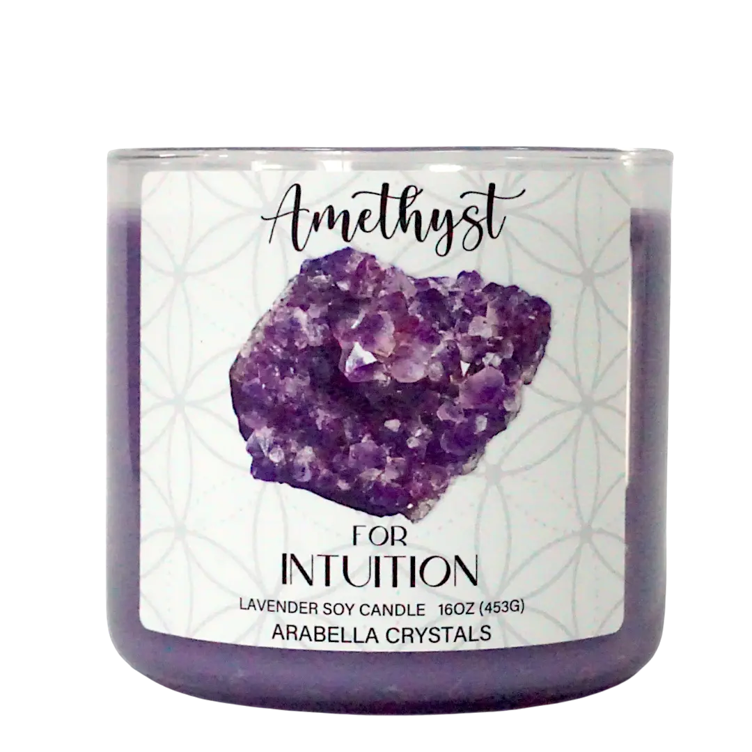 Amethyst Crystal 3-Wick Candle Notes of: Lavender, Citrus & Cedar