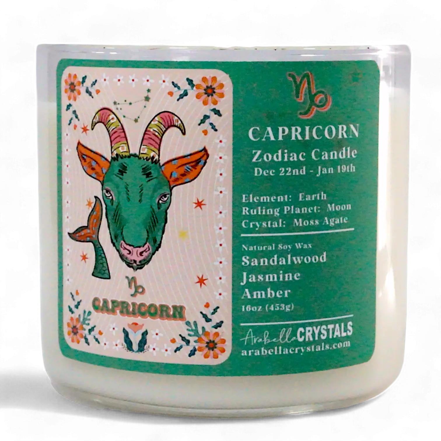 Capricorn 3-Wick Zodiac Candle Notes of: Sandalwood & Jasmine, Amber