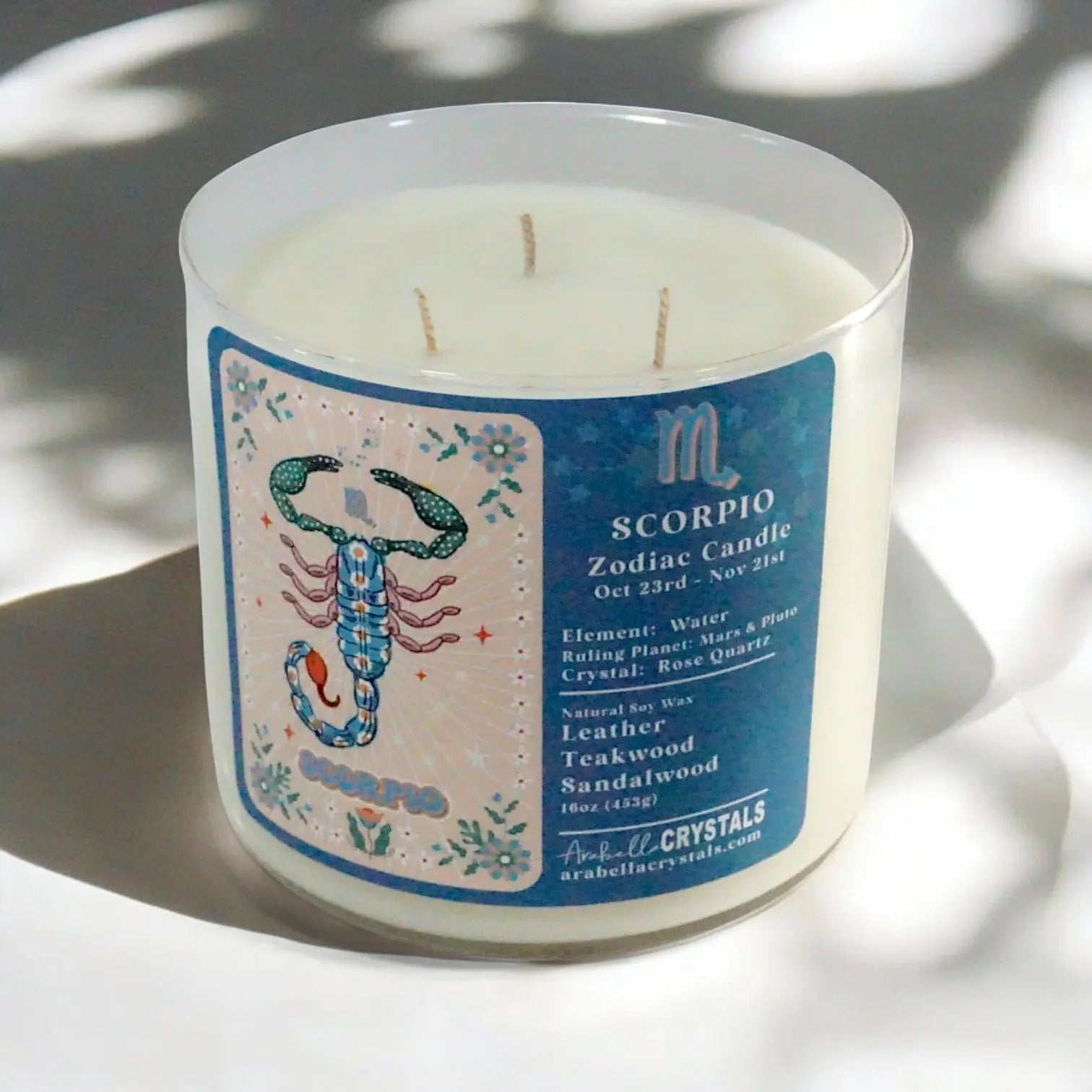 Scorpio 3-Wick Zodiac Candle Notes of: Leather, Teakwood & Sandalwood