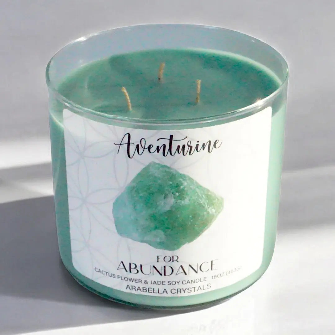 Aventurine Crystal 3-Wick Candle Notes of: Agave, Green Floral & Chrysanthemum
