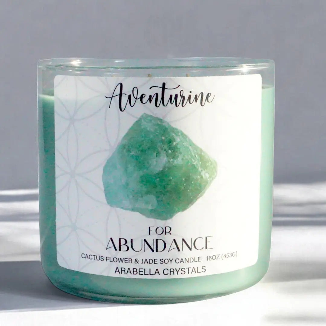 Aventurine Crystal 3-Wick Candle Notes of: Agave, Green Floral & Chrysanthemum