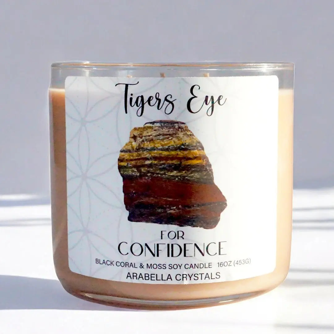 Tigers Eye Crystal 3-Wick Candle Notes of: Camphor, Lavender & Cedar