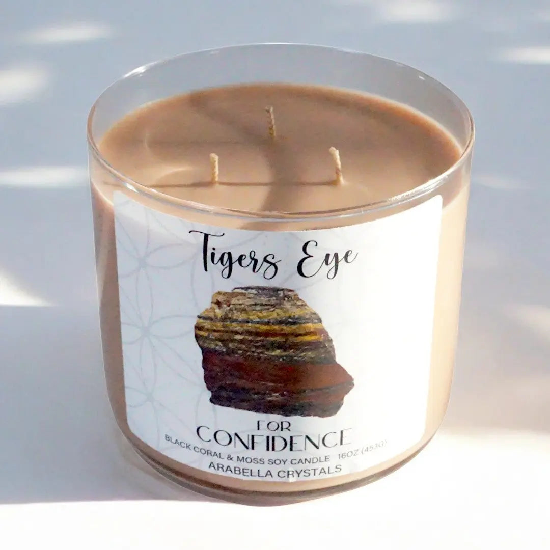 Tigers Eye Crystal 3-Wick Candle Notes of: Camphor, Lavender & Cedar