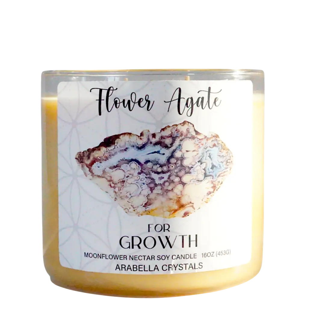 Flower Agate Crystal 3-wick candle Notes of: Moonflower, Rose & Dark Musk