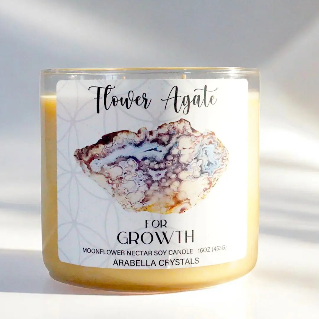 Flower Agate Crystal 3-wick candle Notes of: Moonflower, Rose & Dark Musk