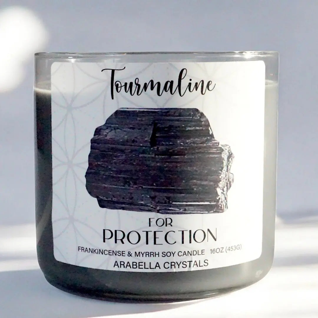 Tourmaline Crystal 3-Wick Candle Notes of: Frankincense, Myrrh & Amber