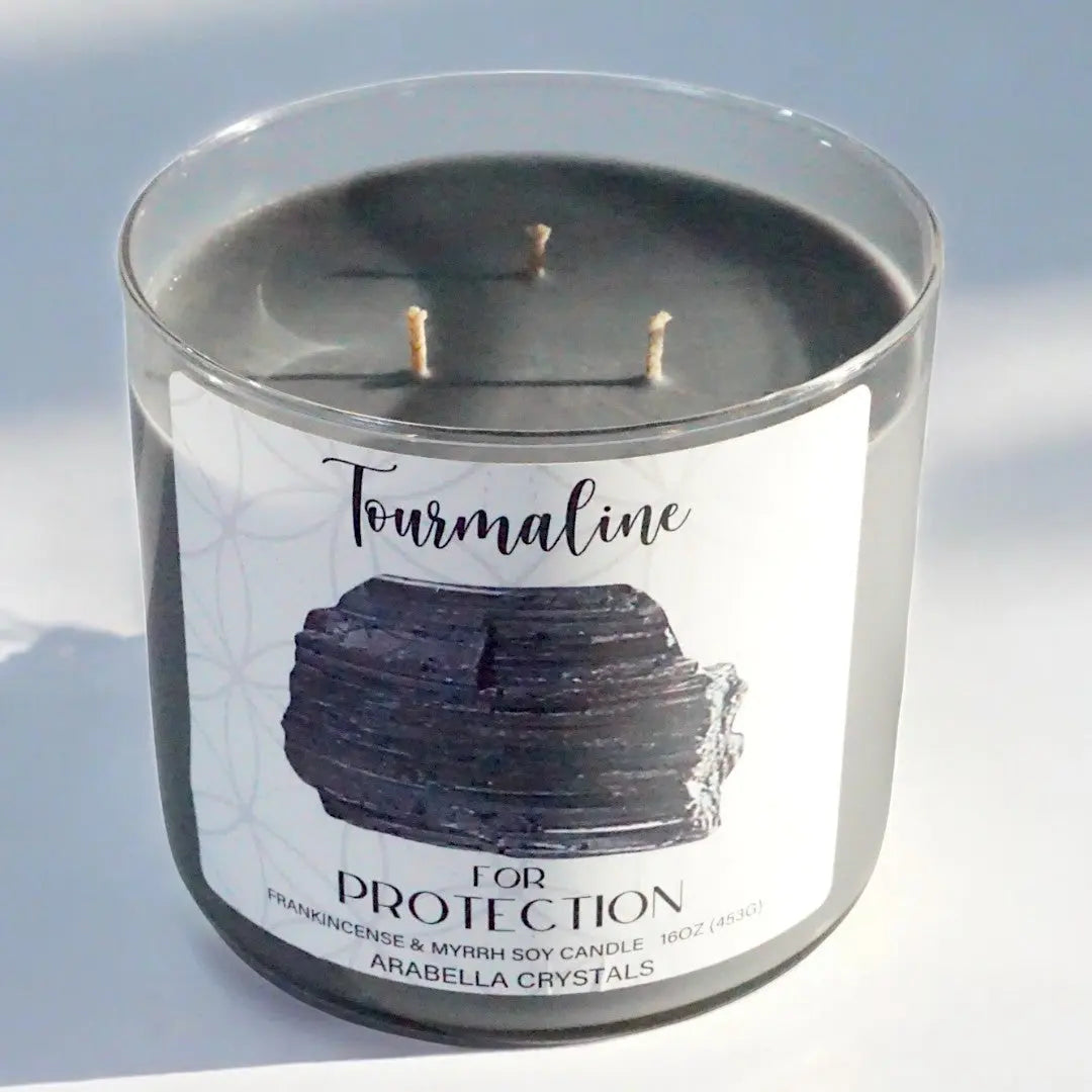 Tourmaline Crystal 3-Wick Candle Notes of: Frankincense, Myrrh & Amber