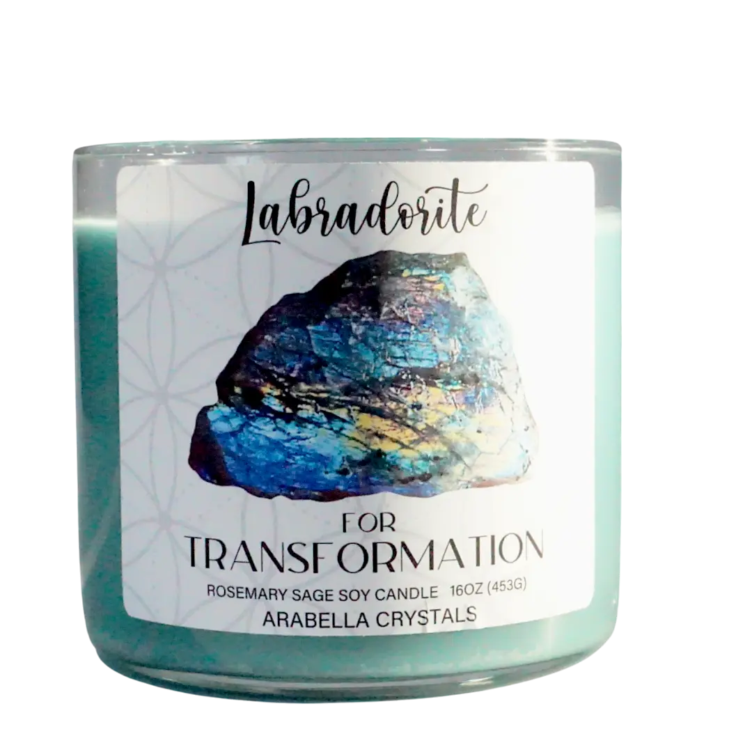 Labradorite Crystal 3-wick Candle Notes of: Rosemary, Sage & Pine