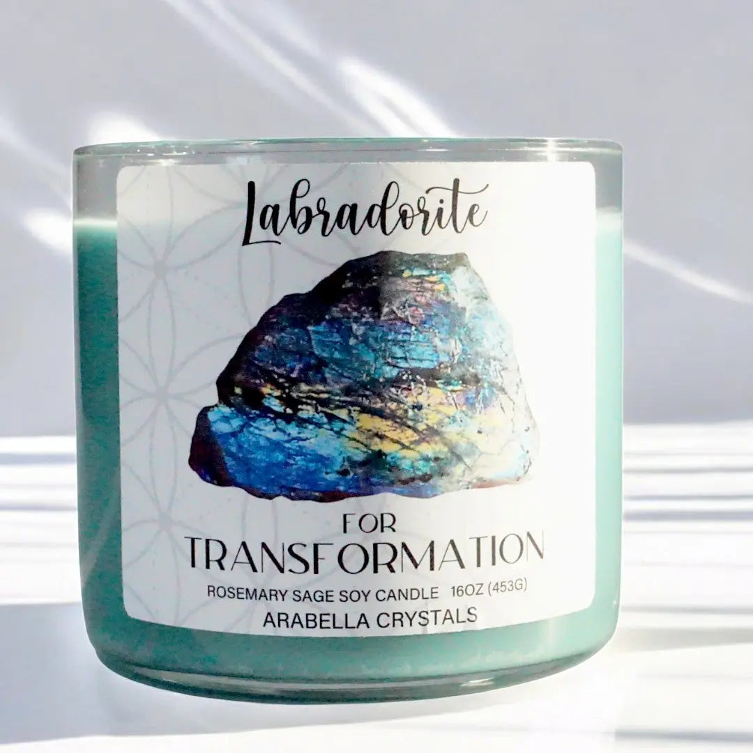 Labradorite Crystal 3-wick Candle Notes of: Rosemary, Sage & Pine