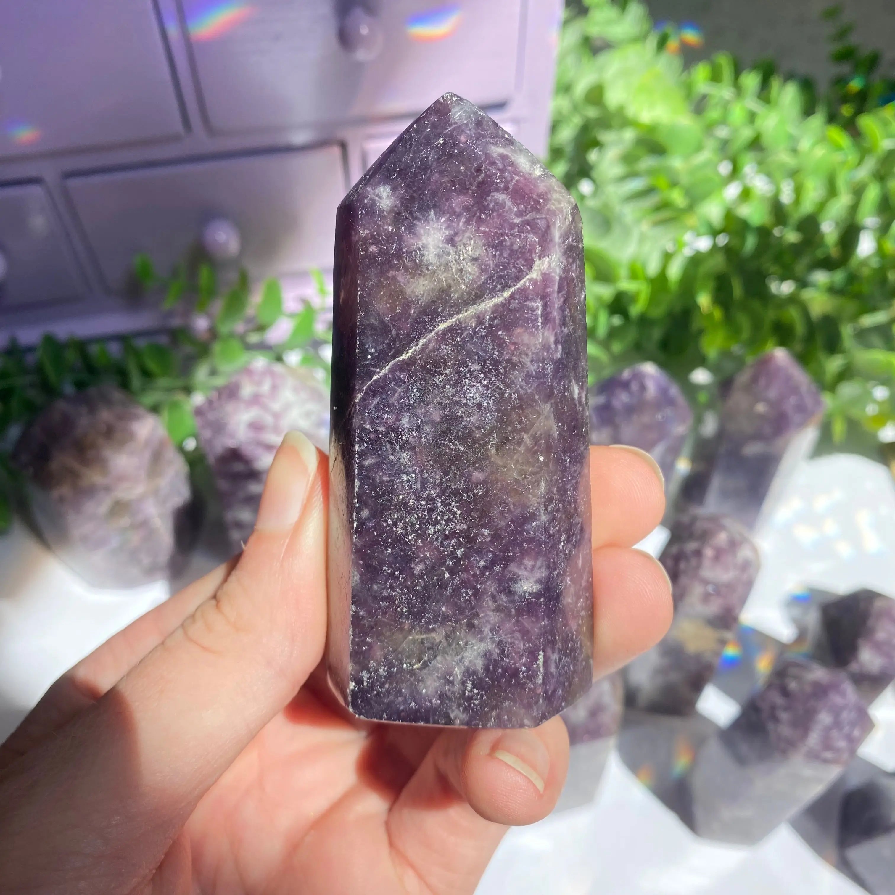 Lepidolite x Smoky Quartz (Unicorn Stone) Point Arabella Crystals