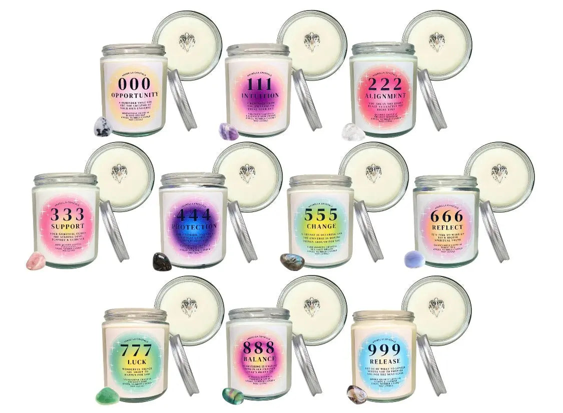 Full Angel Number Candle Set Arabella Crystals