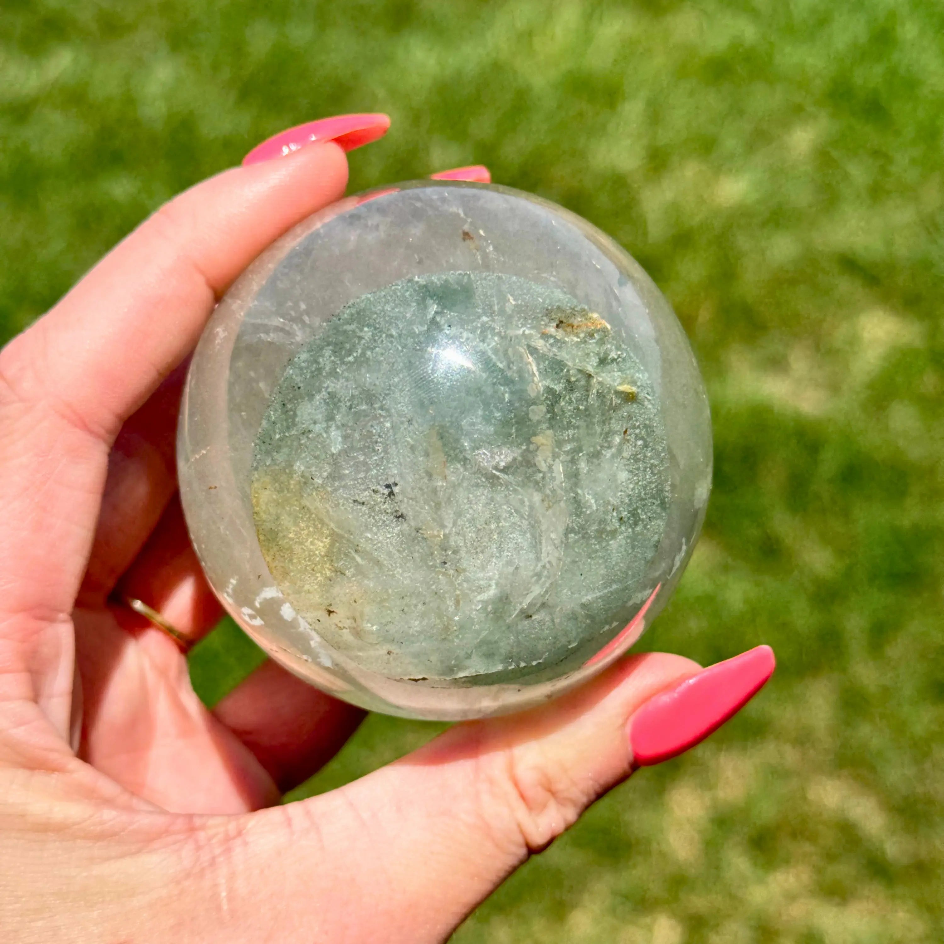 Green Chloride in Quartz "Garden Quartz" Sphere Arabella Crystals