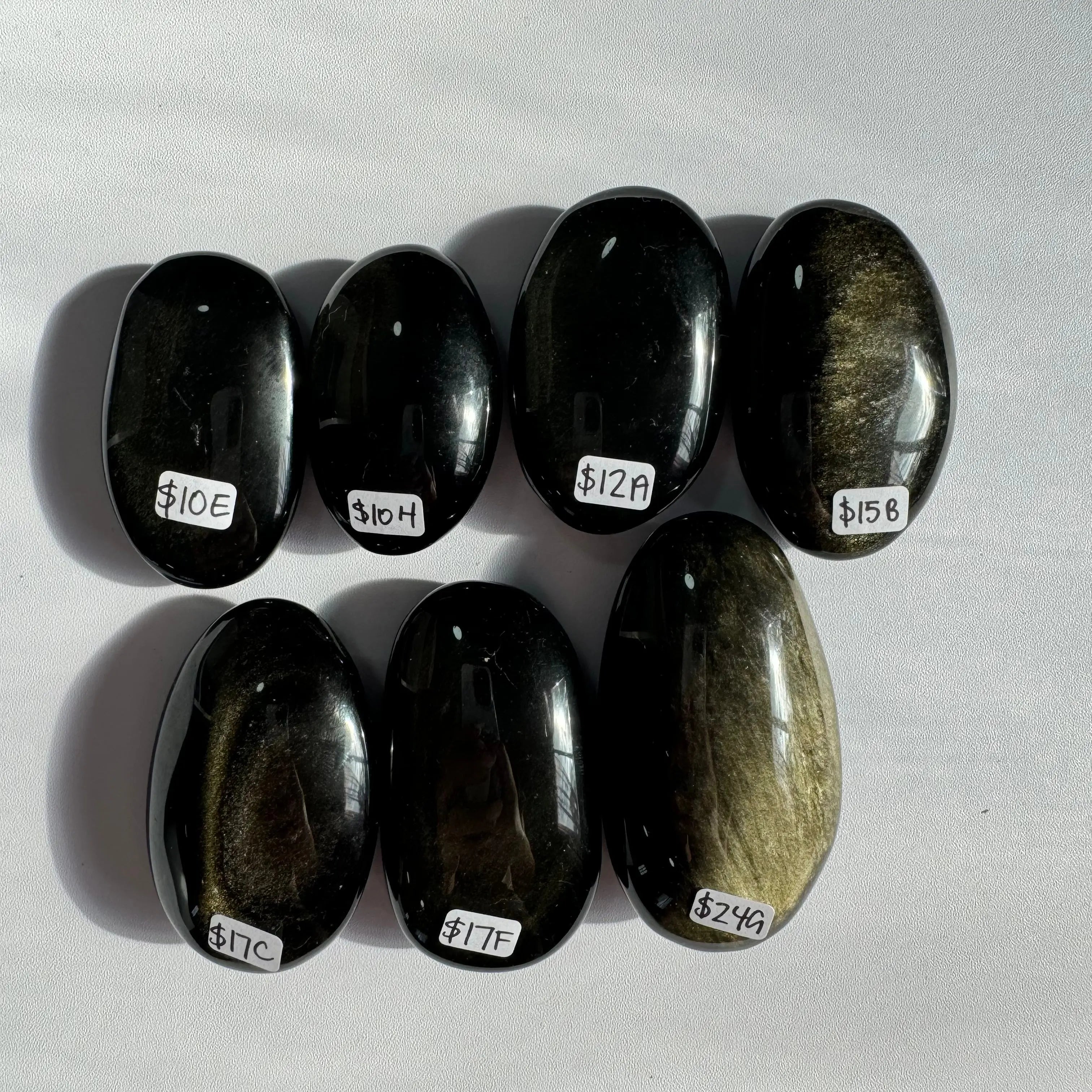 Golden Sheen Obsidian Palm Stone Arabella Crystals