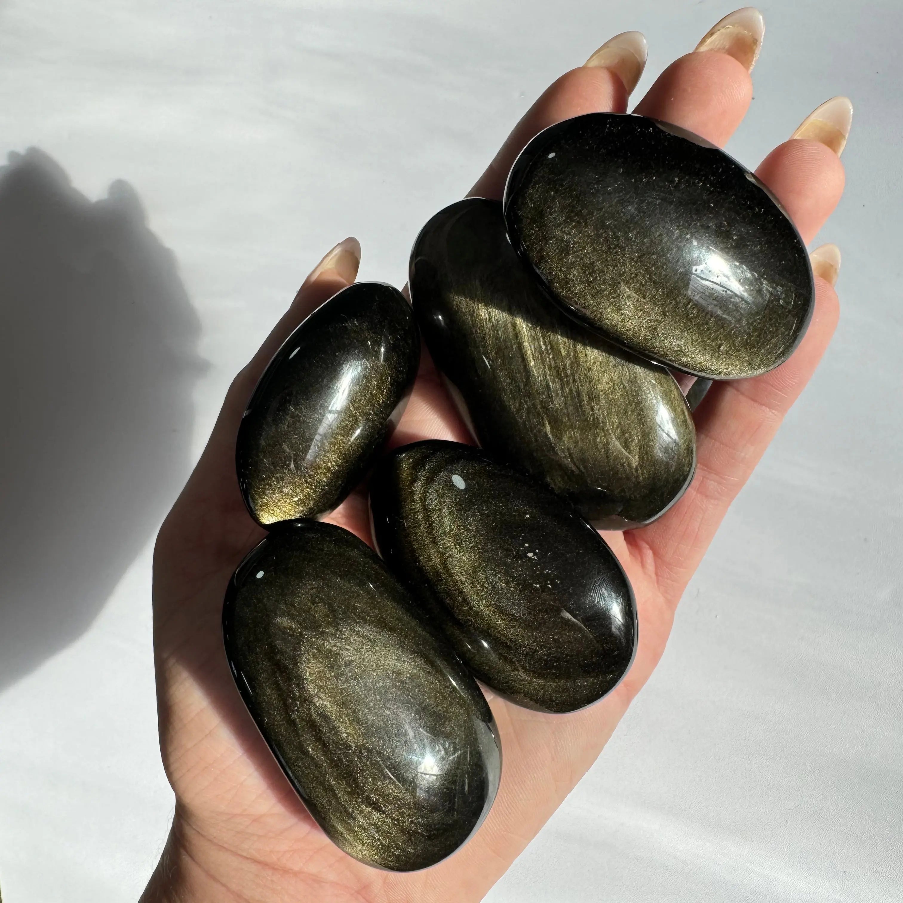 Golden Sheen Obsidian Palm Stone Arabella Crystals