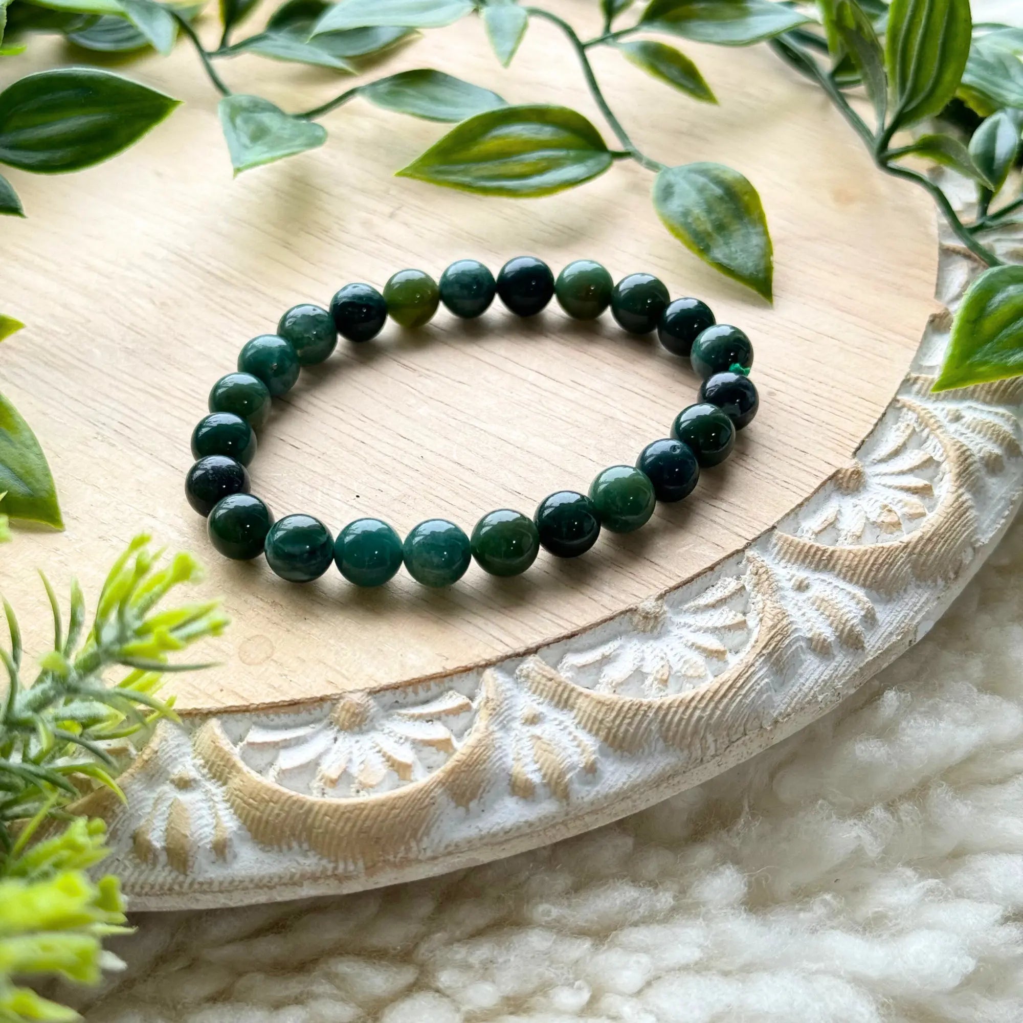 Moss Agate Beaded Gemstone Bracelet Arabella Crystals