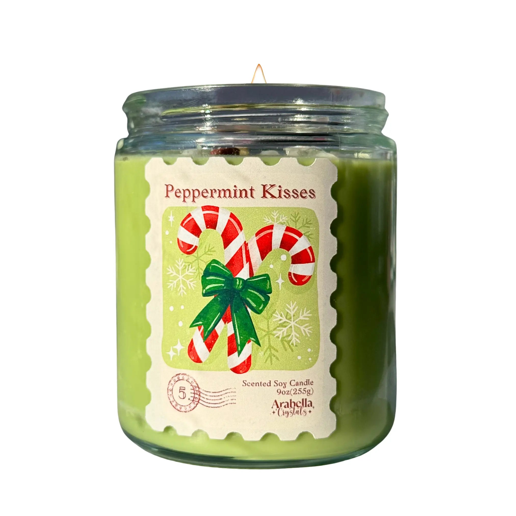 Peppermint Kiss Soy Holiday Candle Notes of Mocha, Peppermint & Cream