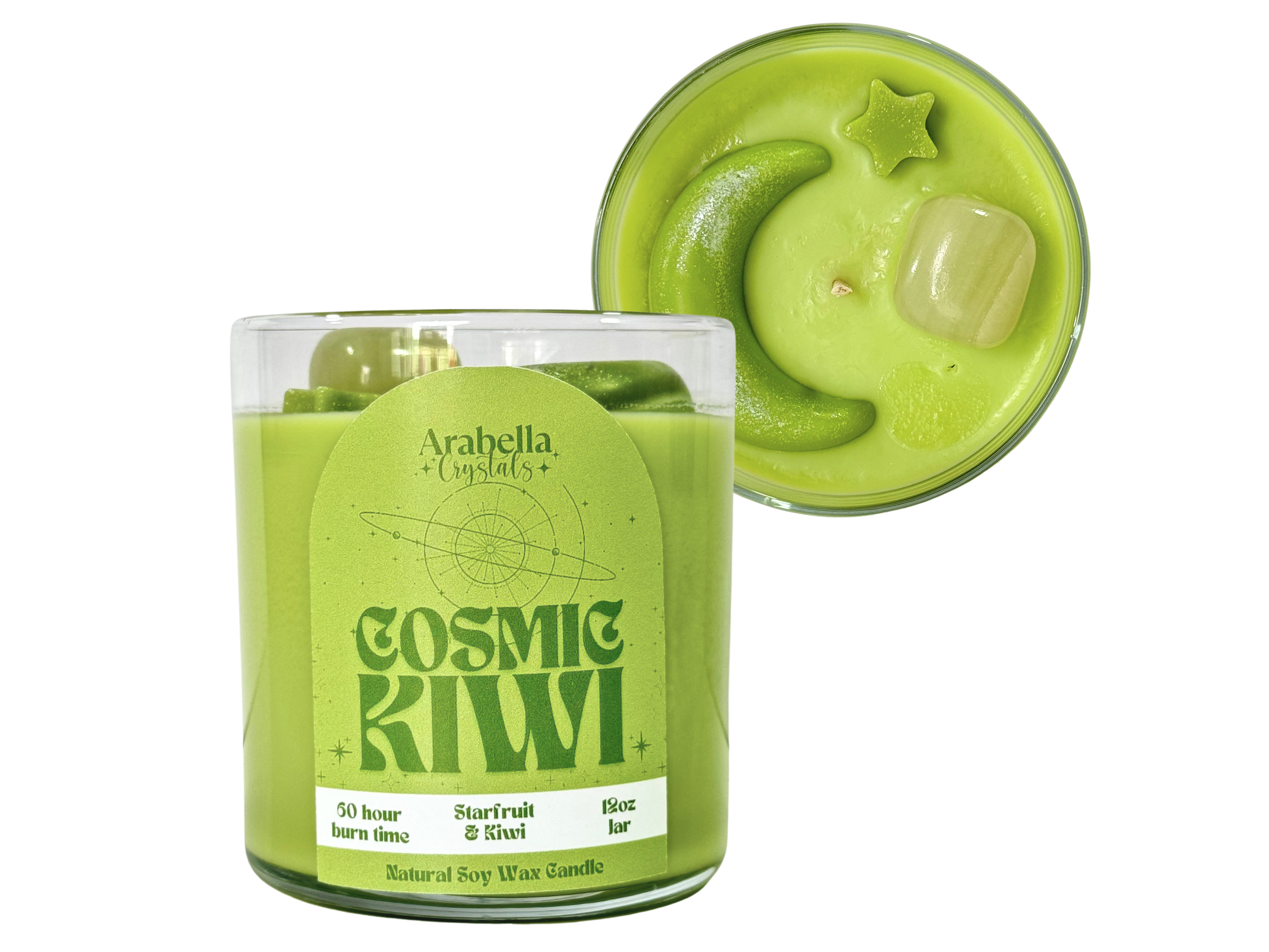 Cosmic Kiwi – Crystal-Infused Candle with Green Onyx