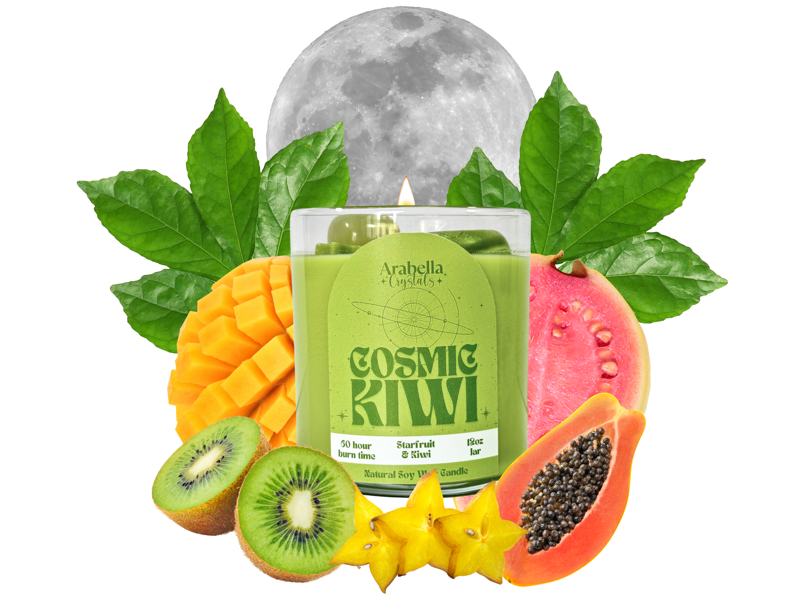 Cosmic Kiwi – Crystal-Infused Candle with Green Onyx