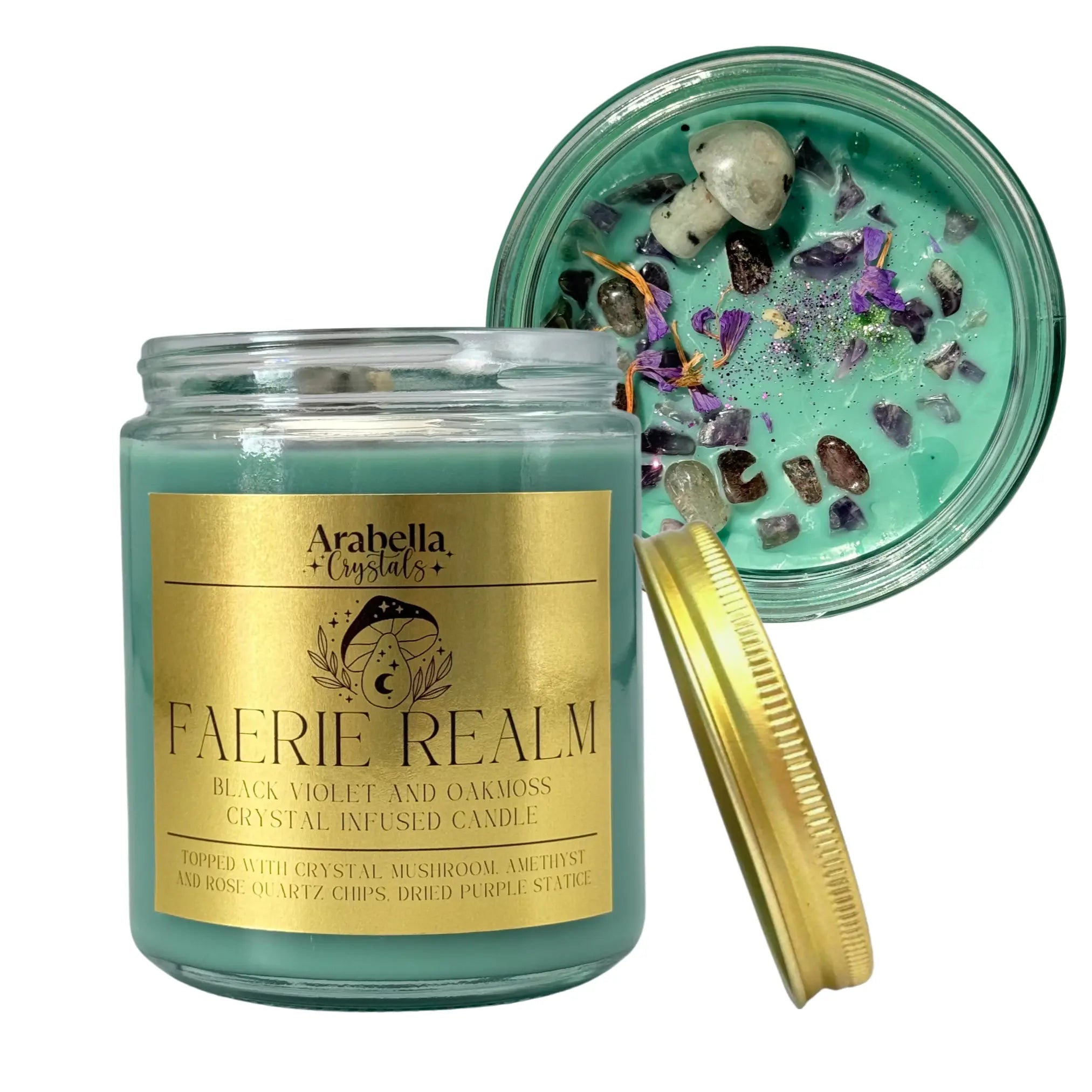 Faerie Realm Ritual Candle Notes of: Geranium, Violet, Saffron, Moss