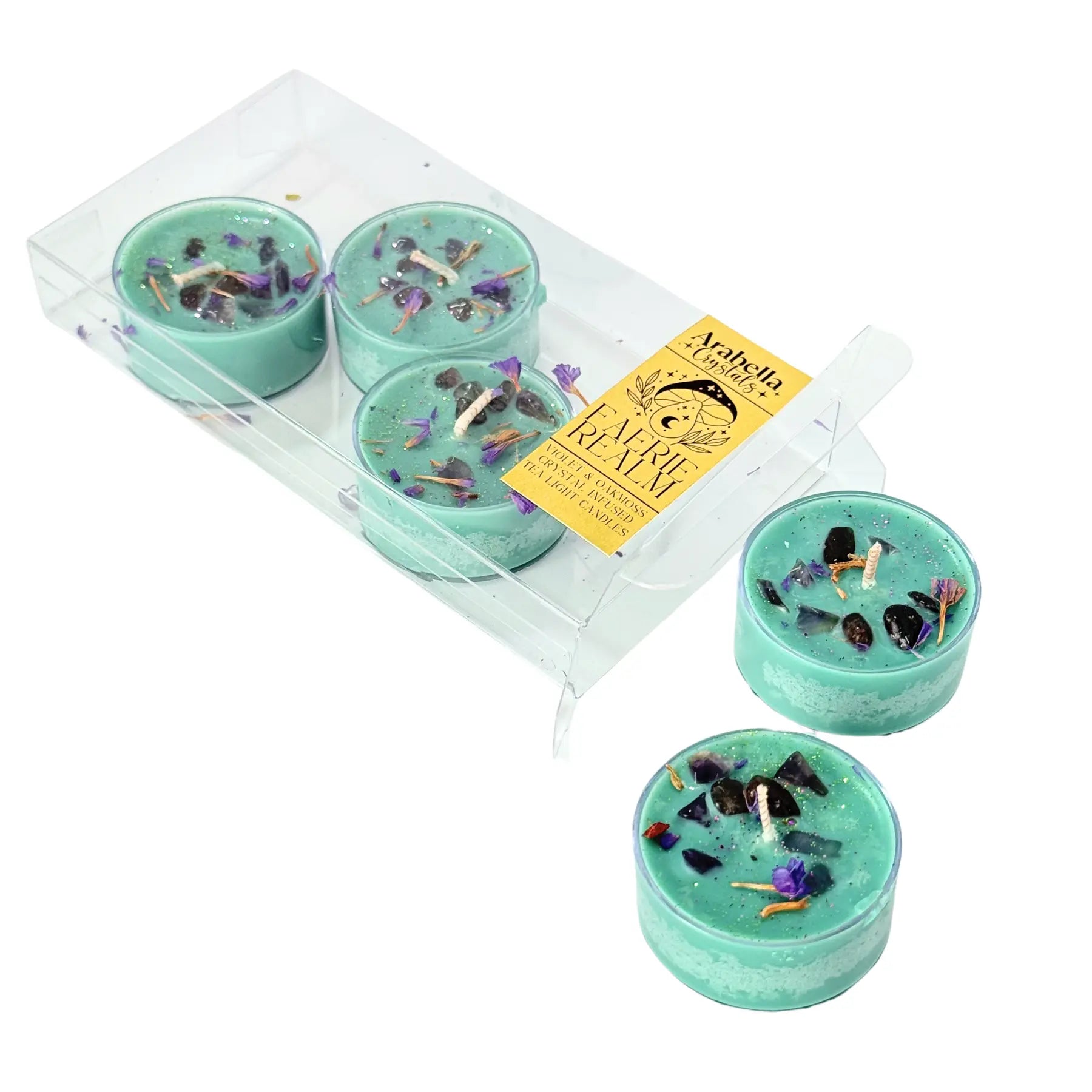 Faerie Realm Ritual Tea Light Candles Notes of: Geranium, Violet, Saffron, Moss