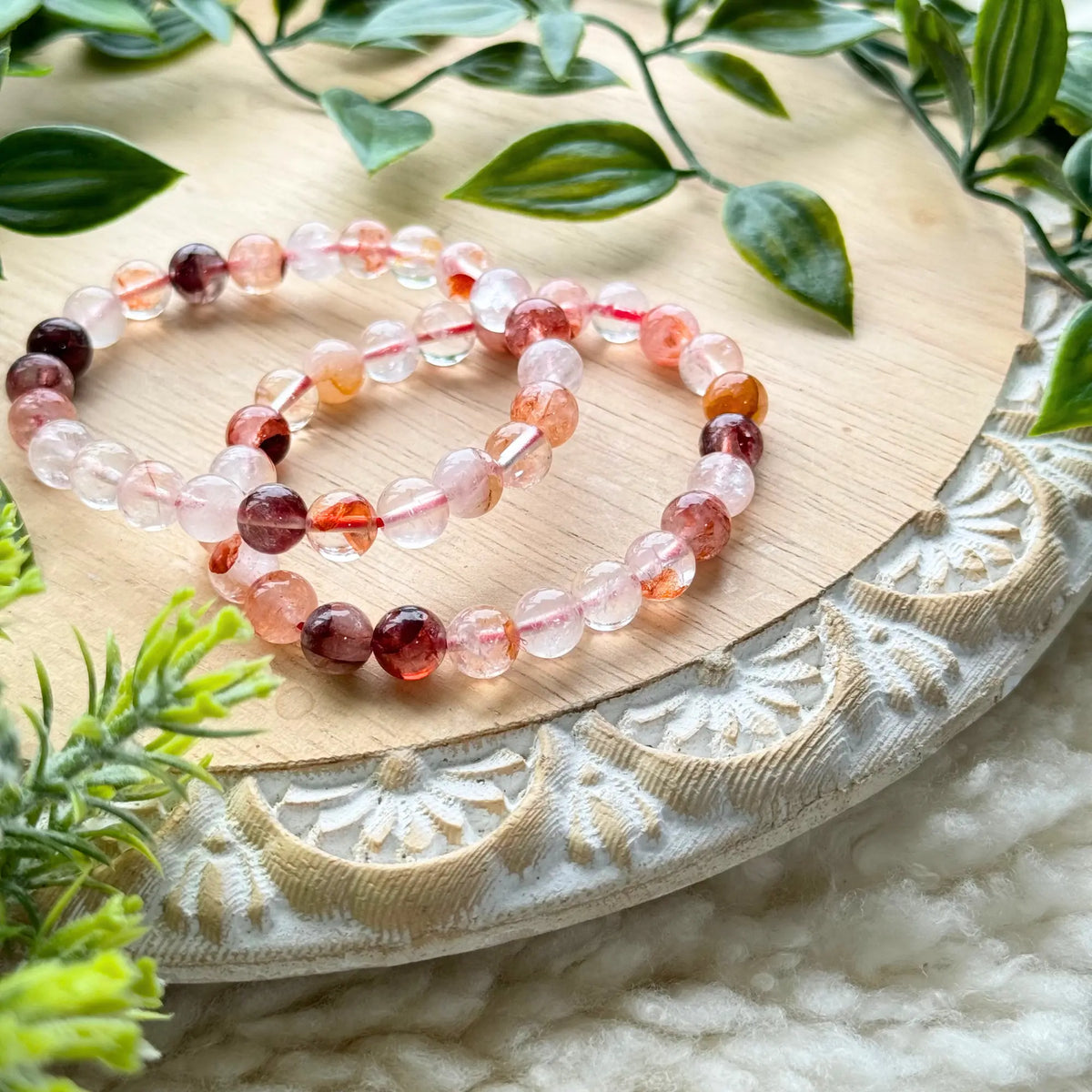 Fire Quartz Beaded Gemstone Bracelet - Arabella Crystals