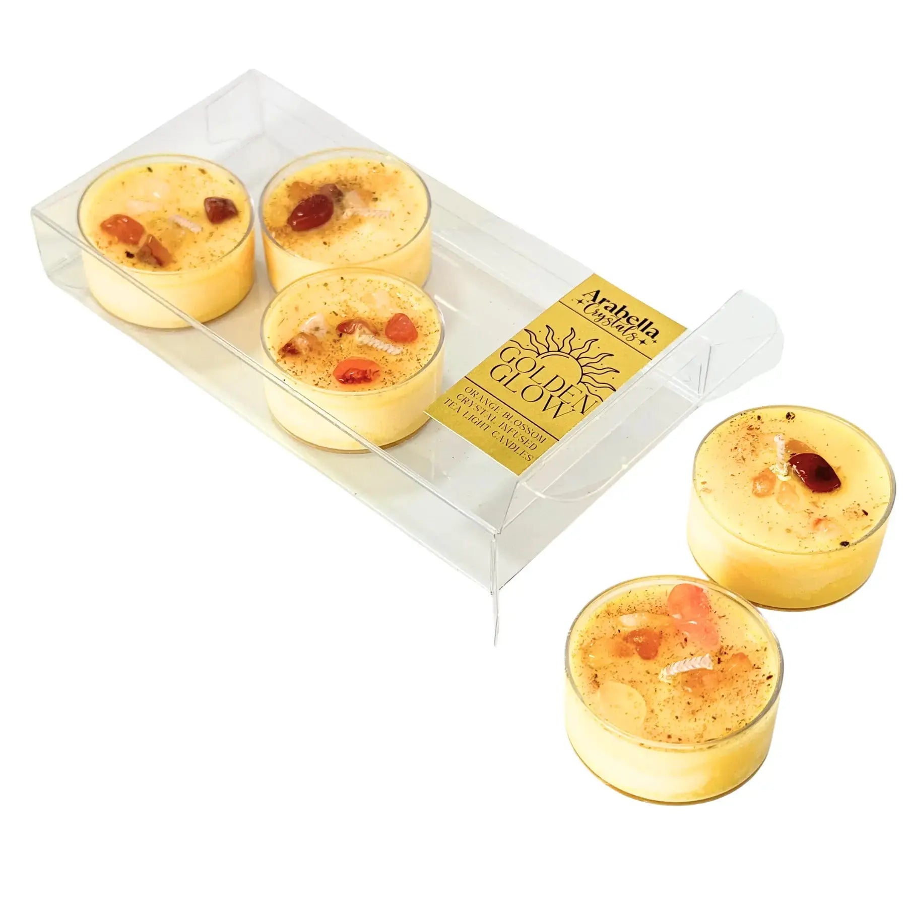 Golden Glow Ritual Tea Light Candles Notes of: Bergamot, Orange Blossom & Sandalwood