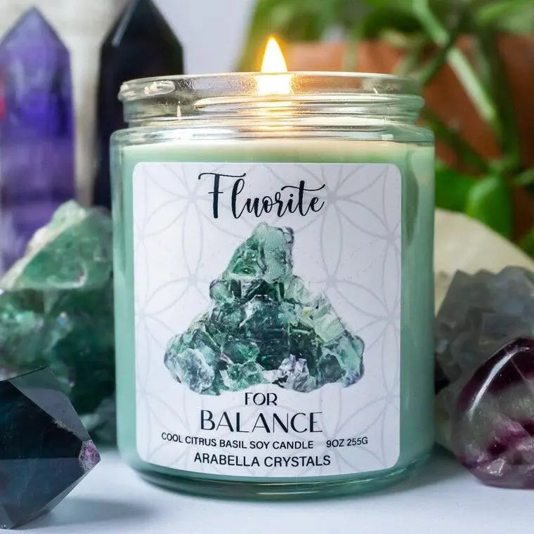 Fluorite Crystal Candle Notes of: Citrus, Orange Peel & Basil
