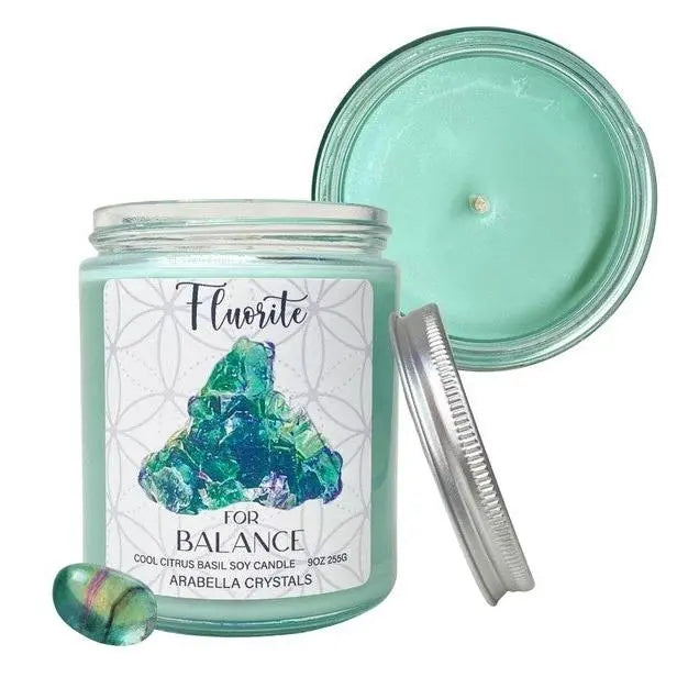 Fluorite Crystal Candle Notes of: Citrus, Orange Peel & Basil