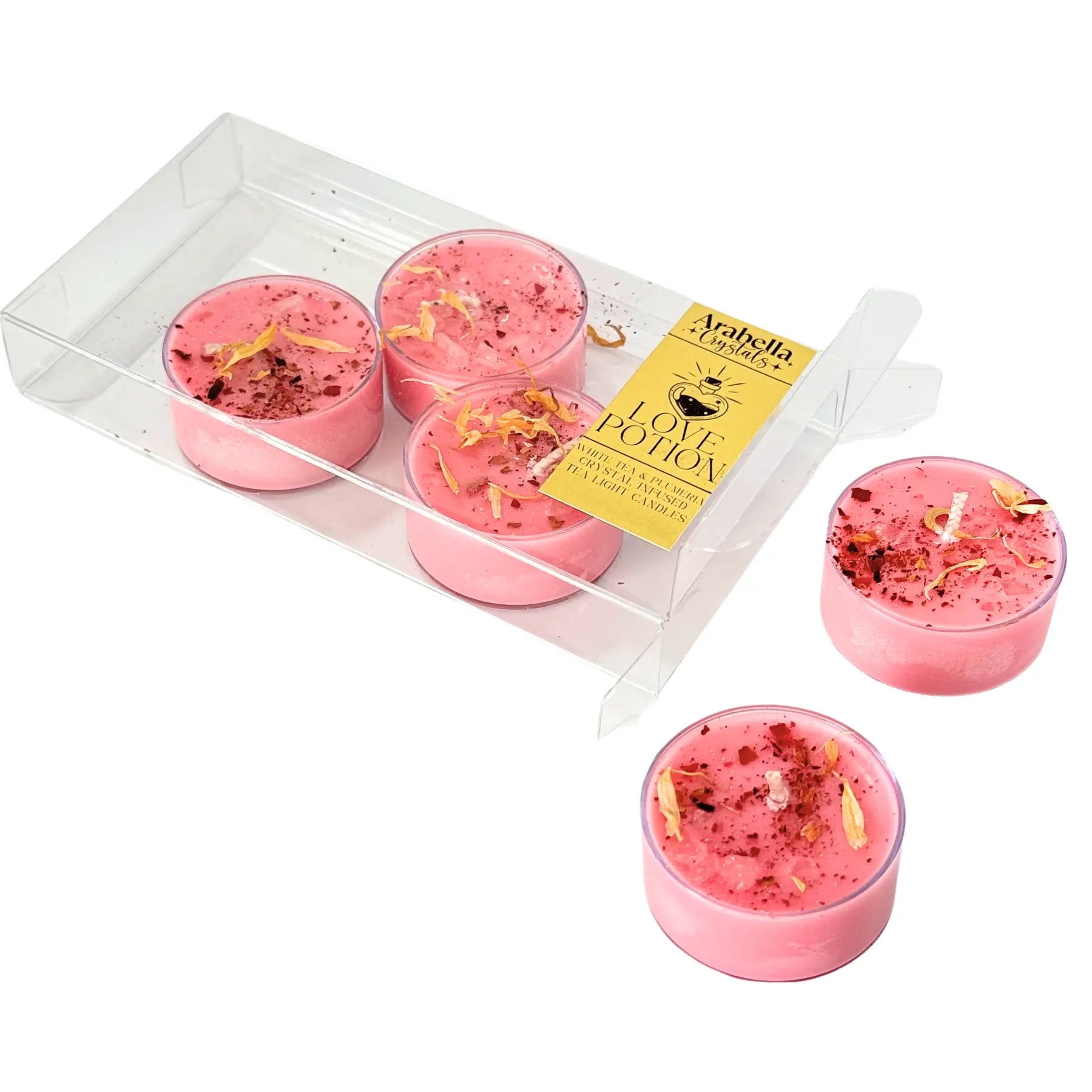 Love Potion Ritual Tea Light Candles Notes of: Plumeria, Jasmine & White Tea