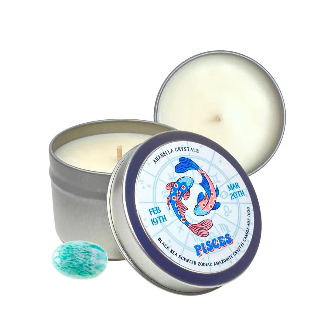 Pisces Zodiac Candle Tin Notes of: Sea Salt, Eucalyptus & Sandalwood