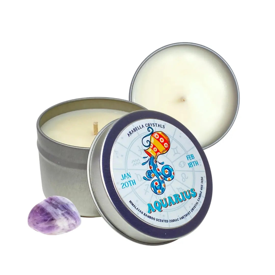 Aquarius Zodiac Candle Tin Notes of: Aloe, Bamboo & Moss