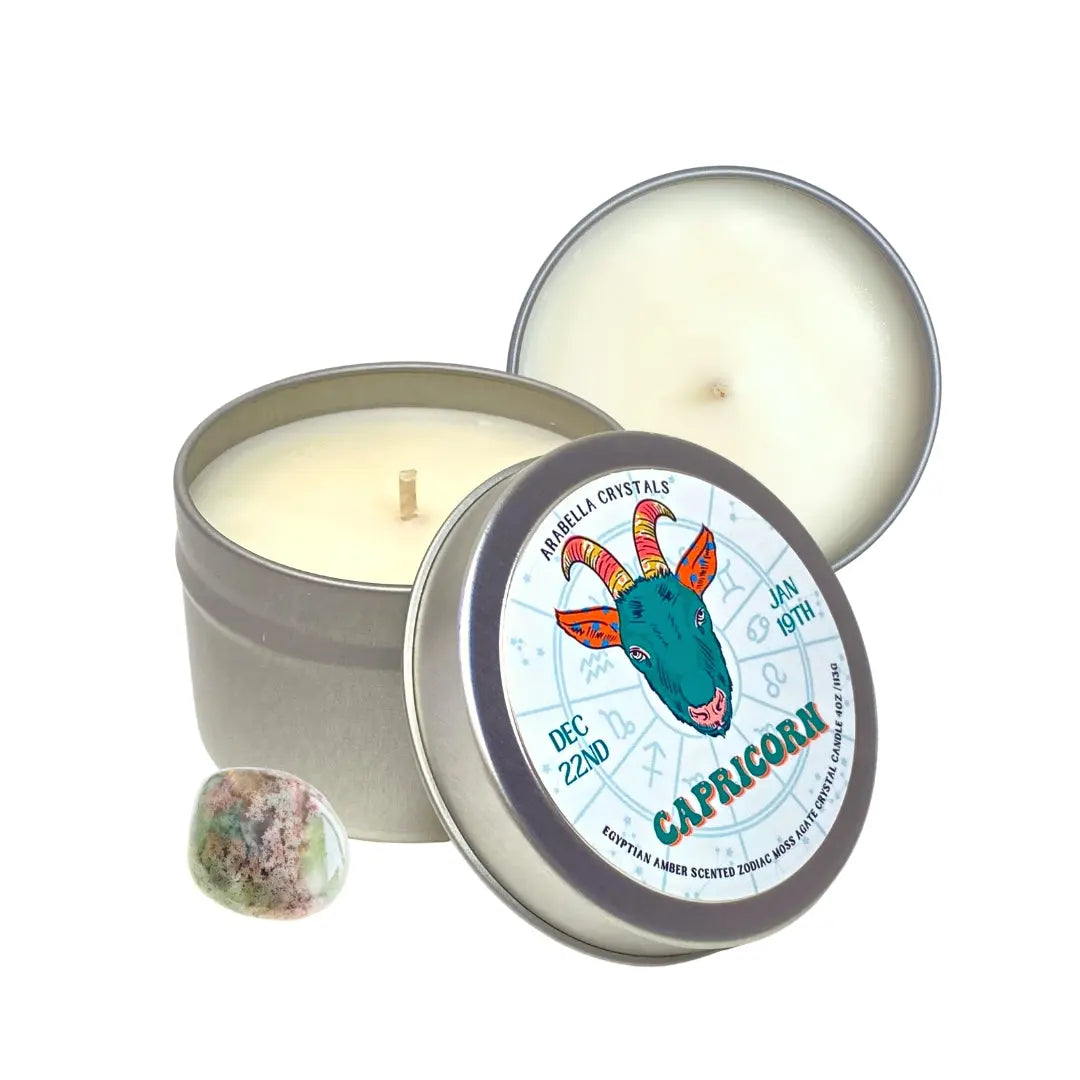 Capricorn Zodiac Candle Tin Notes of: Sandalwood & Jasmine, Amber
