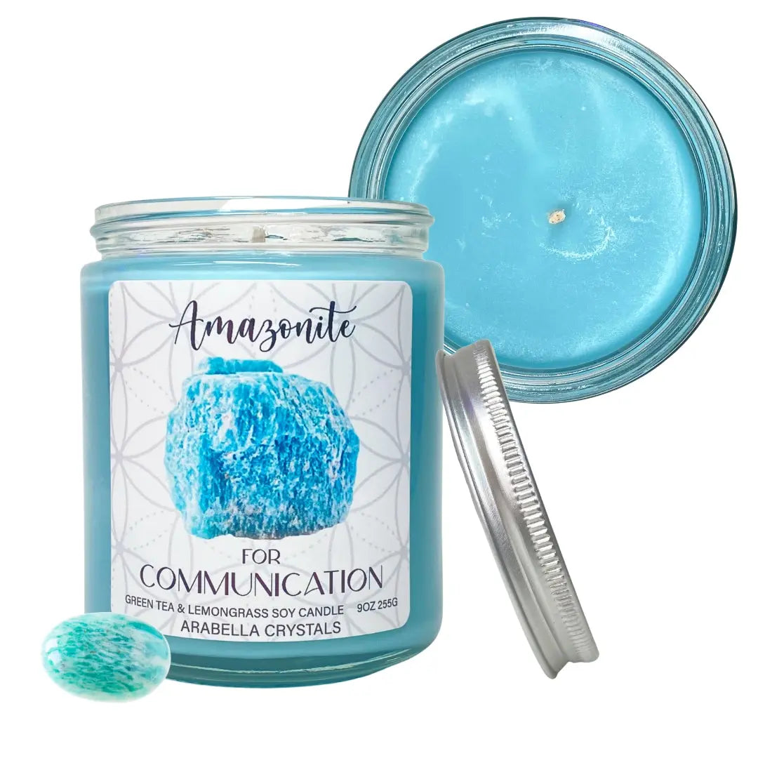 Amazonite Crystal Candle Notes of: Lemongrass, Jasmine & Light Musk