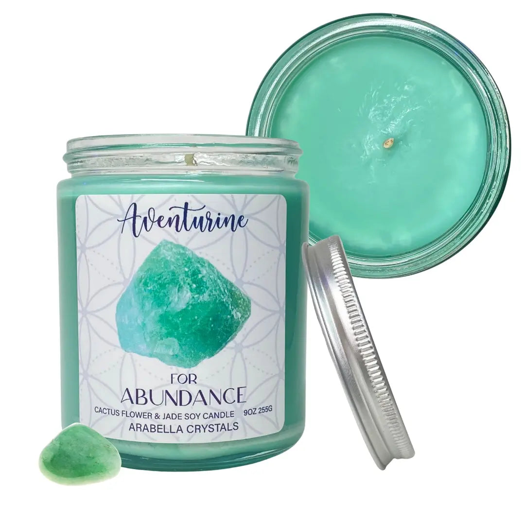 Aventurine Crystal Candle Notes of: Agave, Green Floral & Chrysanthemum