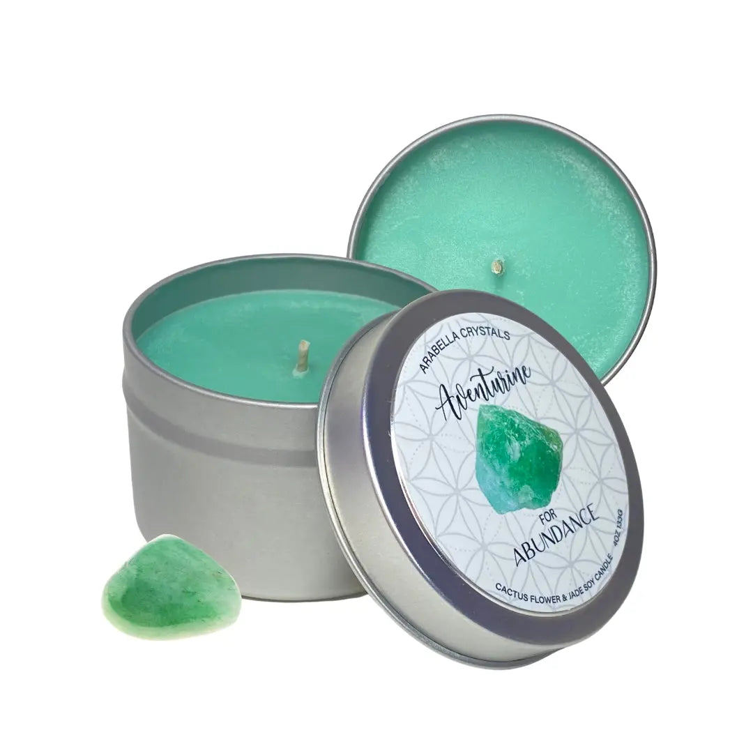 Aventurine Crystal Candle Tin Notes of: Agave, Green Floral & Chrysanthemum