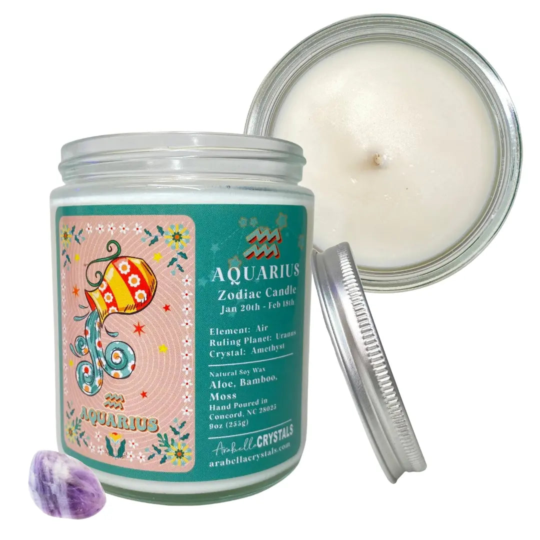 Aquarius Zodiac Candle Notes of: Aloe, Bamboo & Moss